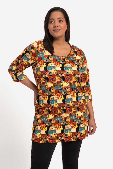 Longshirt, A-Linie, Allover-Druck, Rundhals, 3/4-Arm