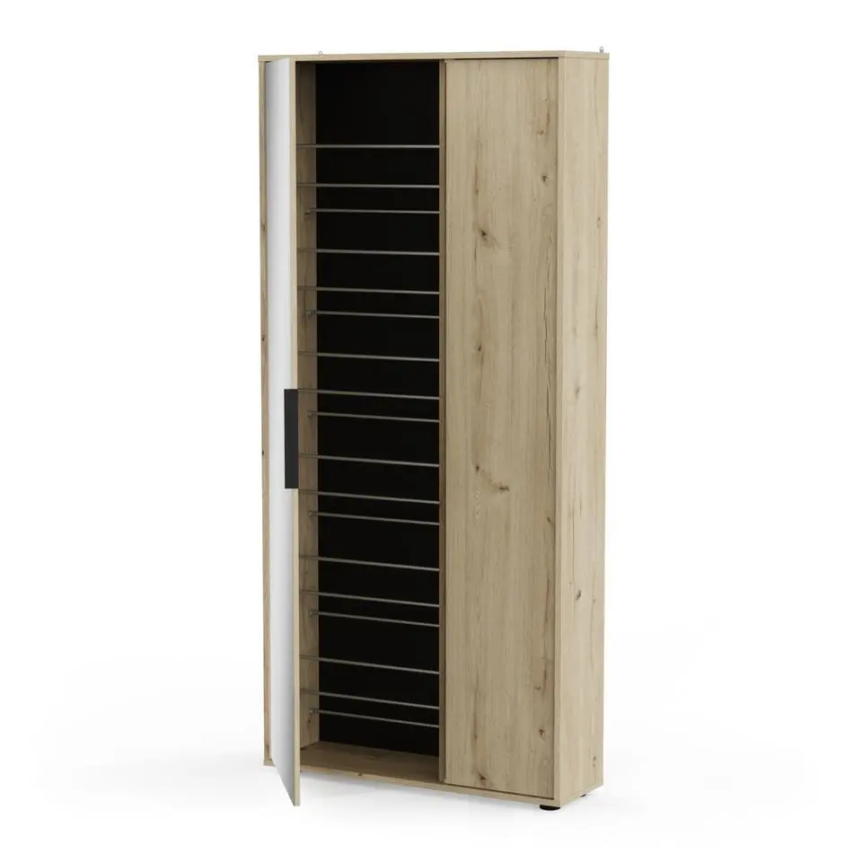 CALICOSY - Schoenenkast en 1 spiegel EBONY - 23,9x82,9x178,4 cm