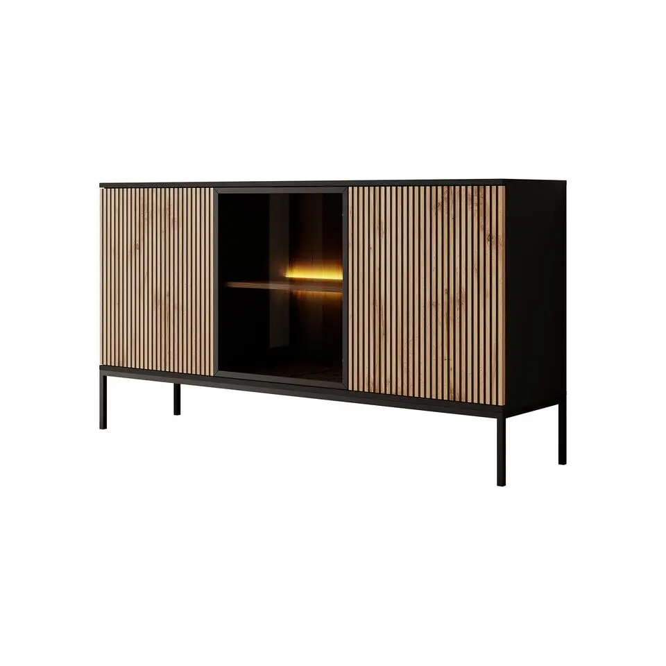Meubella - Dressoir Legend - Mat zwart - Eiken - 154 cm