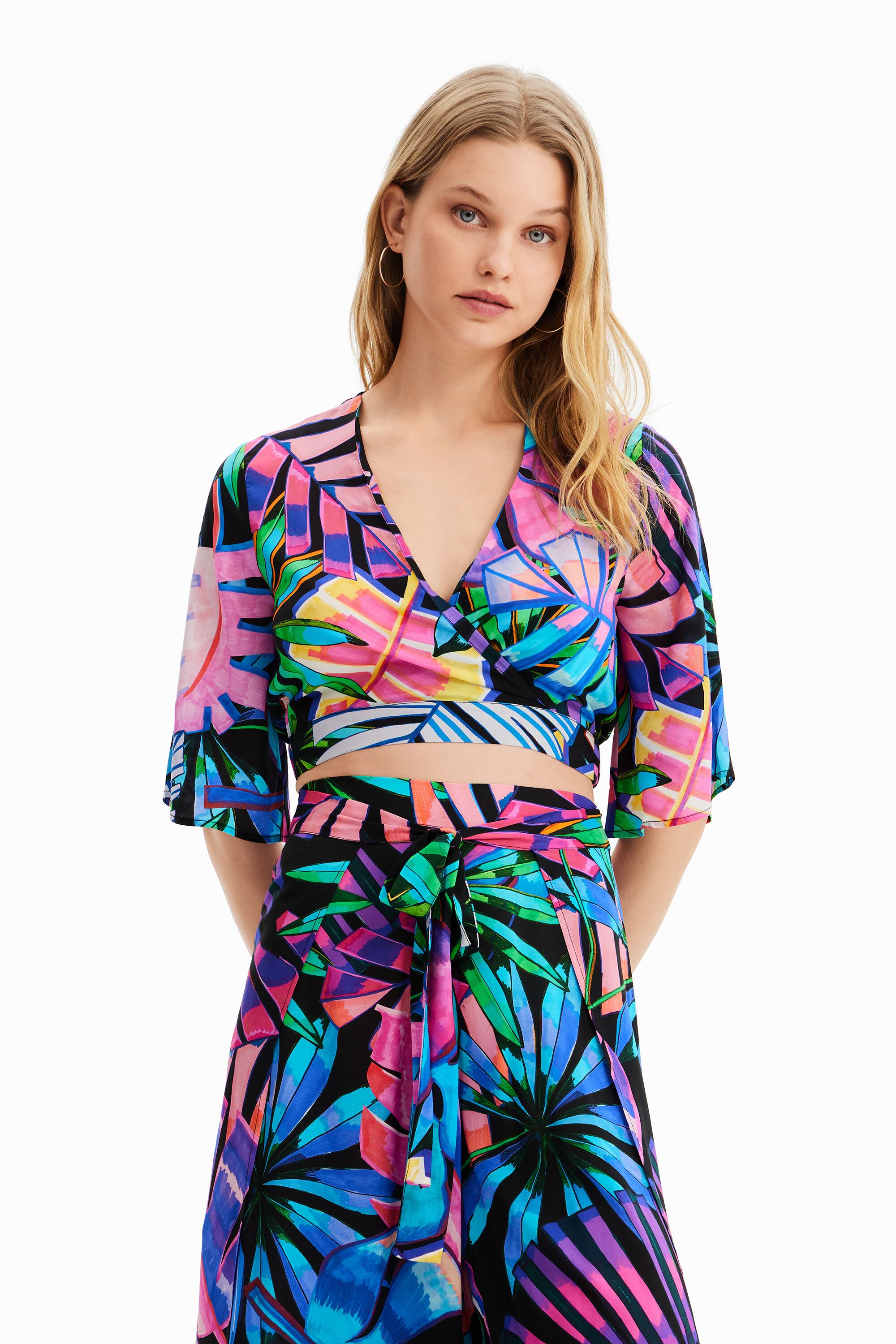 Crop top croisé tropical