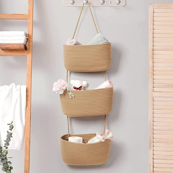 Hängende 3-fach Stoff Körbe Boho Home Deko Organizer für Spielzeug / Accessoires - Braun