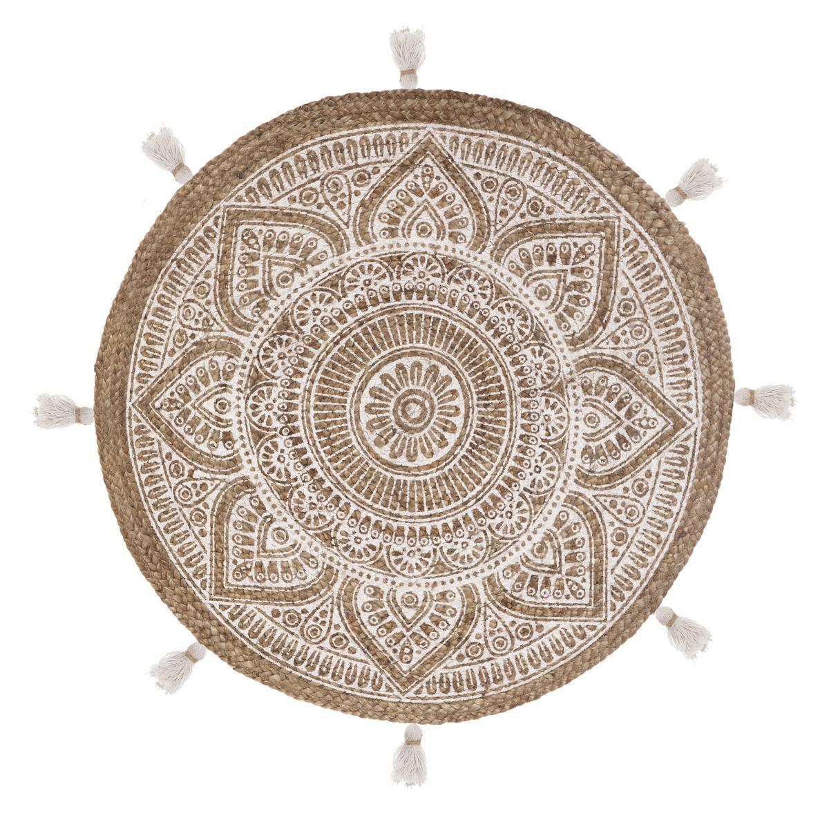 TAPIS ROND JUTE IMRPIME BLANC ROSALIE D.78CM