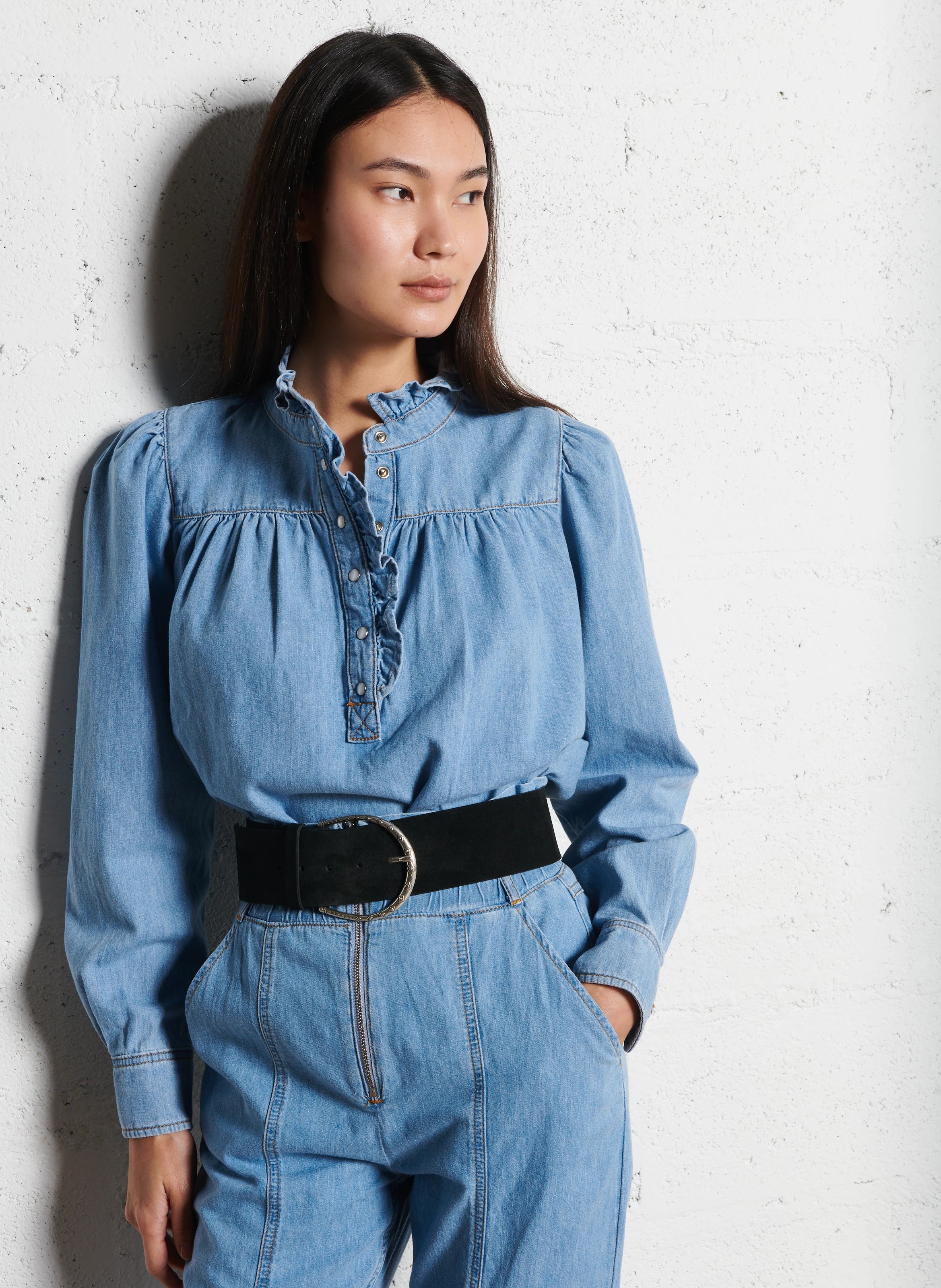 LILAC - Blouse col victorien manches longues en coton | Bleu