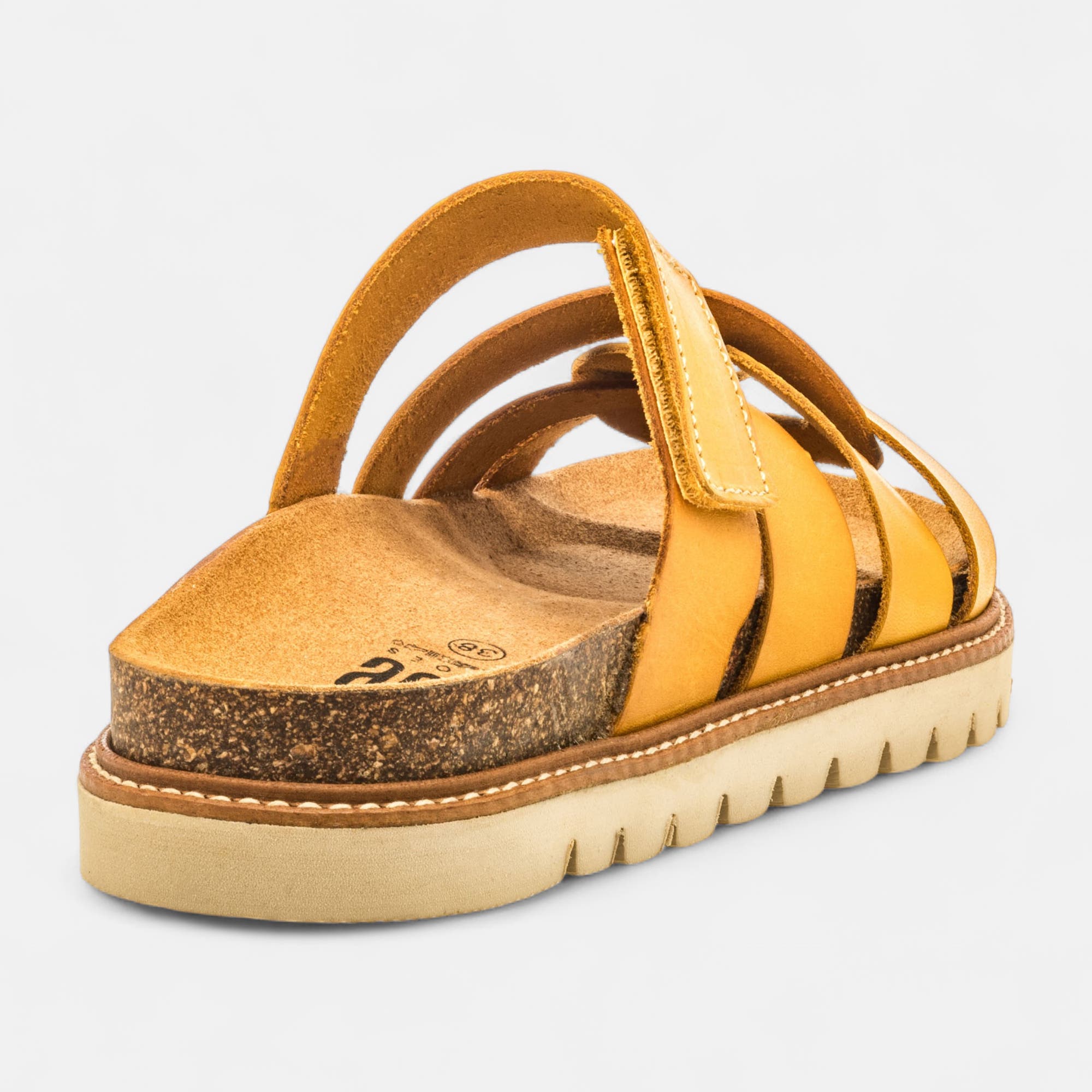 Mules semelle liège Femme en cuir jaune