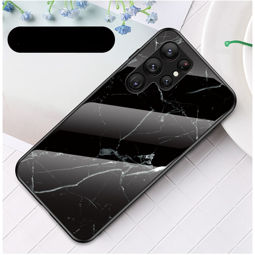 Samsung Galaxy S23 Ultra 5G Hardcase Hybrid Schutzhülle Glas Rückseite Marmor Marble - Schwarz / Weiss
