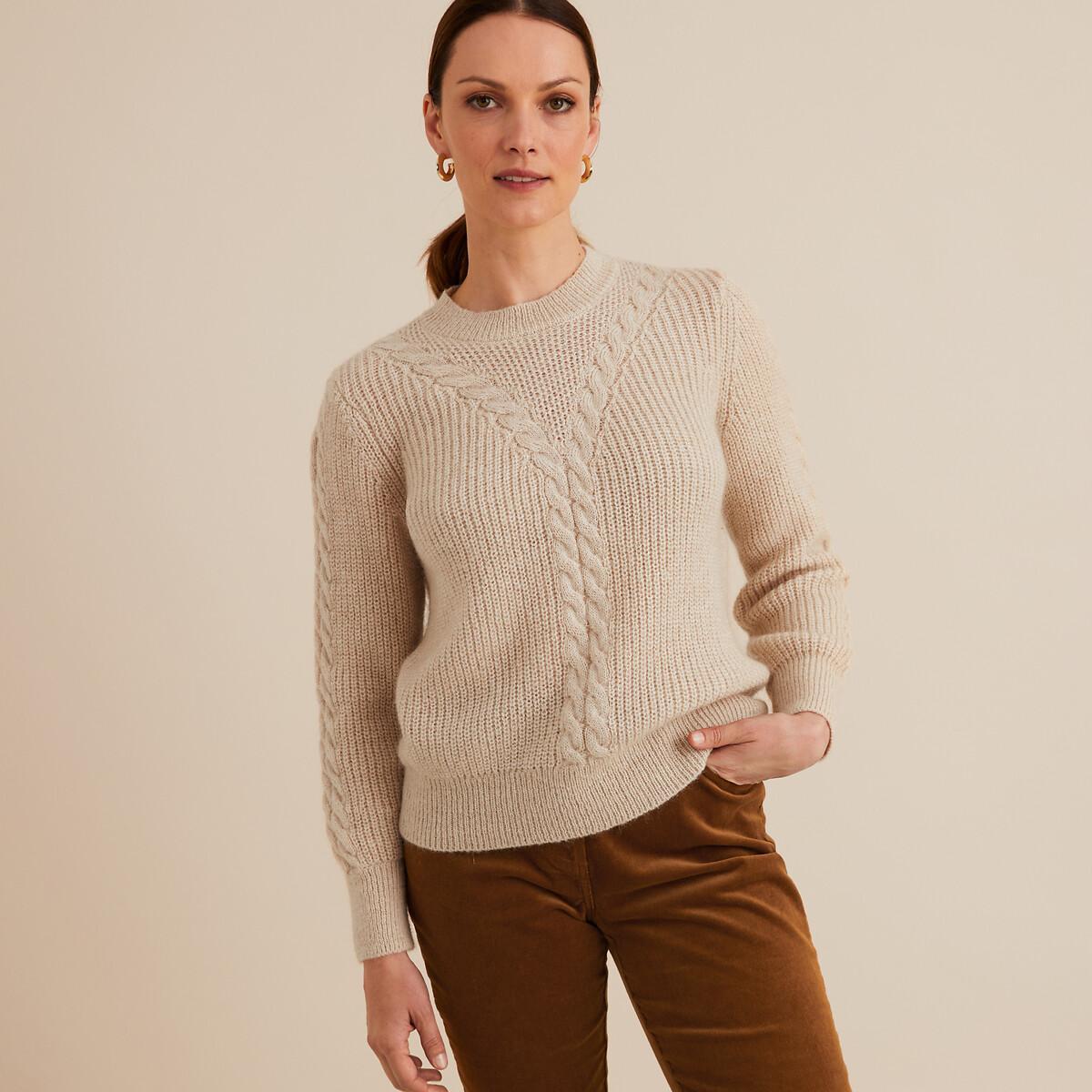 ANNE WEYBURN<br>Suéter em tricô lurex, contém mohair