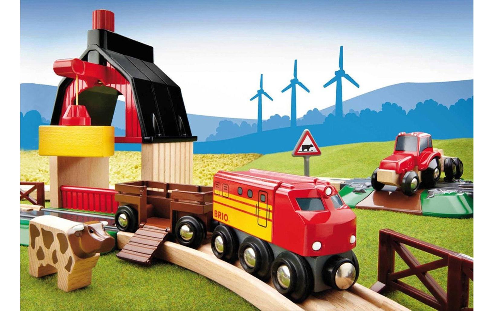 Eisenbahn Bauernhof Set20-teiliges Set mit Bahnstrecke und Scheune