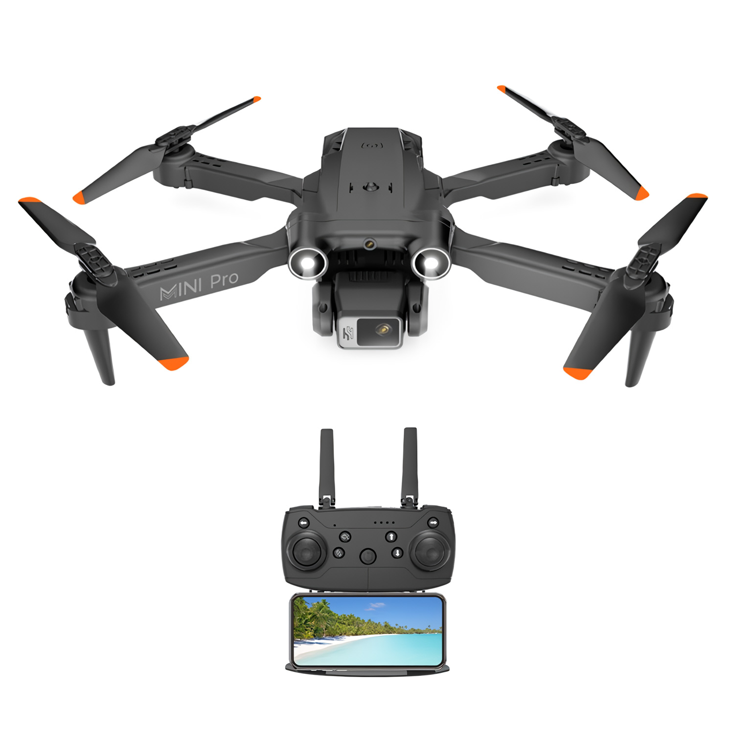 Drone quadricóptero Klack E63 Mini Pro com câmera dupla 4K para fotos e vídeos.