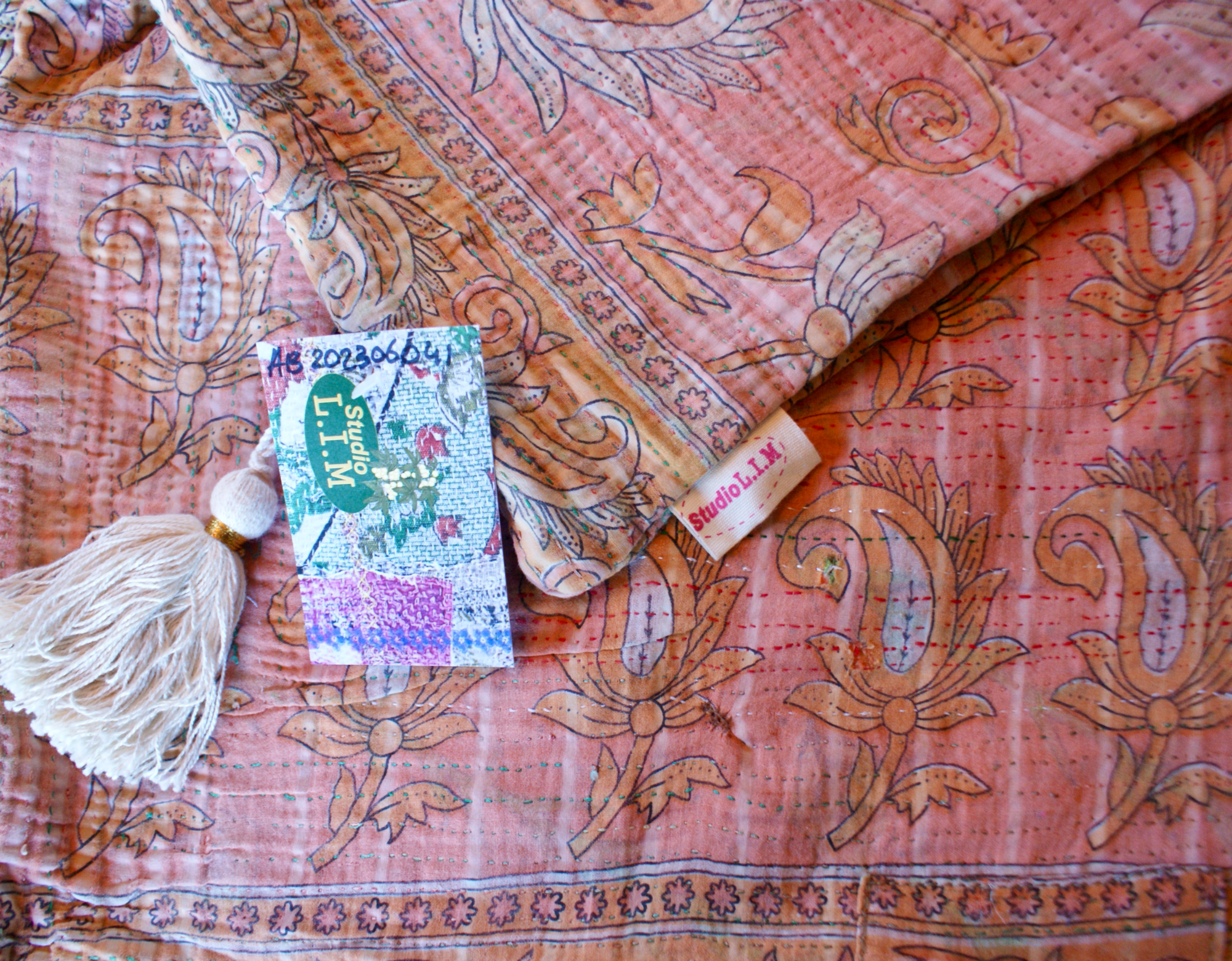 Kussen Kantha vintage 50x70 cm orange pink pastel