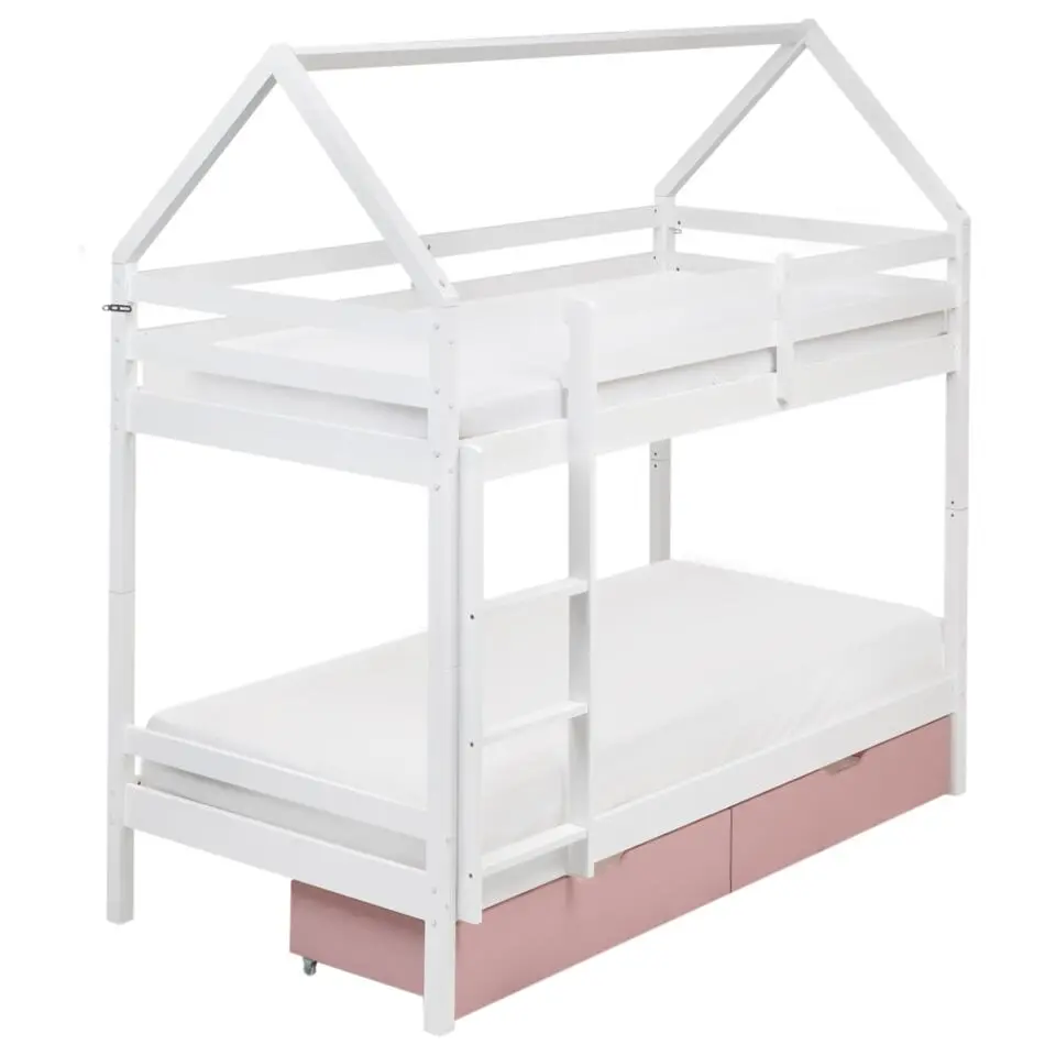 TERNAS - Hoogslaper opberglades - Wit/Roze - 90 x 200 cm - Dennenhout