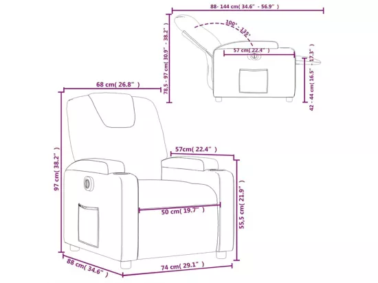 Fauteuil inclinable électrique Gris clair Tissu