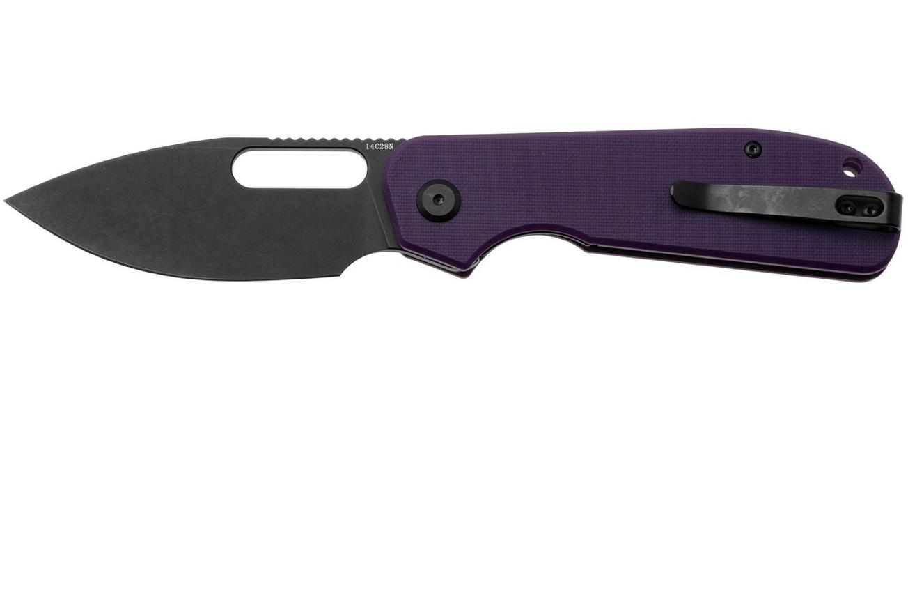 Eutektik EFD EFD-PBW-L Blackwashed 14C28N, Purple G10, linkshandig zakmes