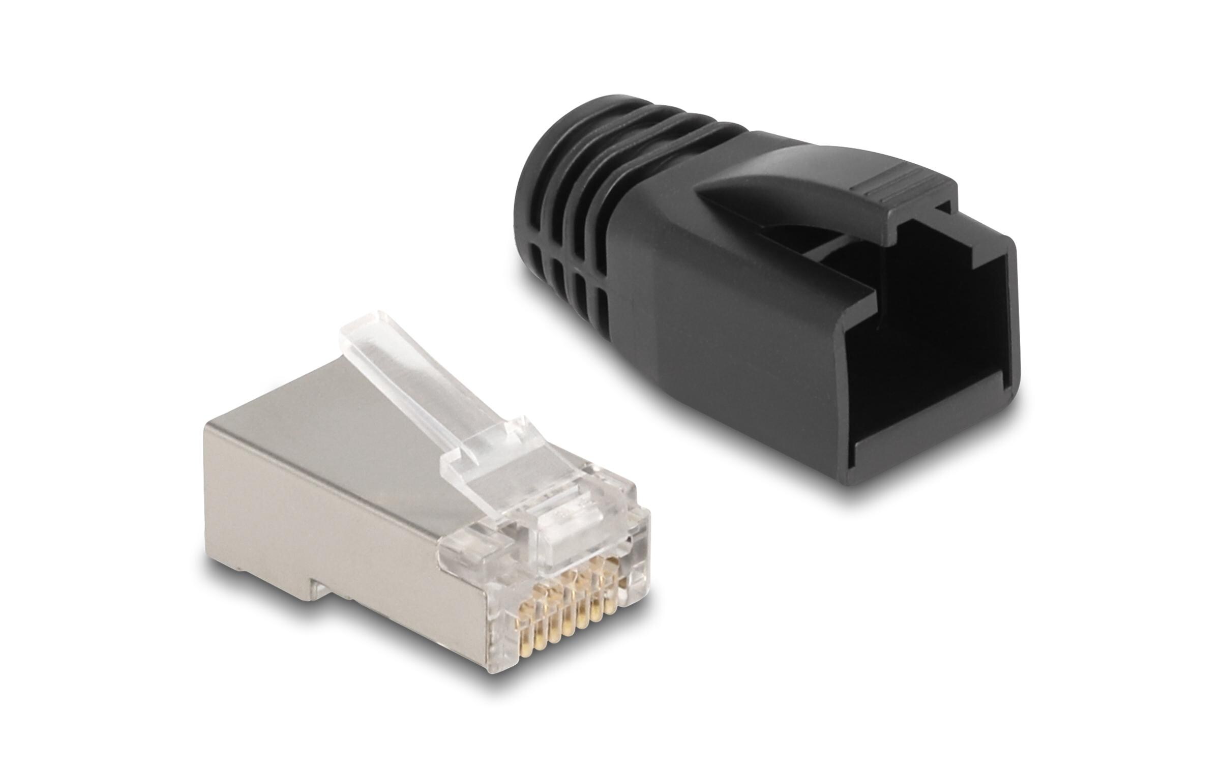Stecker RJ50, S/FTP, Cat.5e 25 Stück, SchwarzDelock RJ50 Modularer Stecker Cat.5e mit Knickschutztülle 25er Set