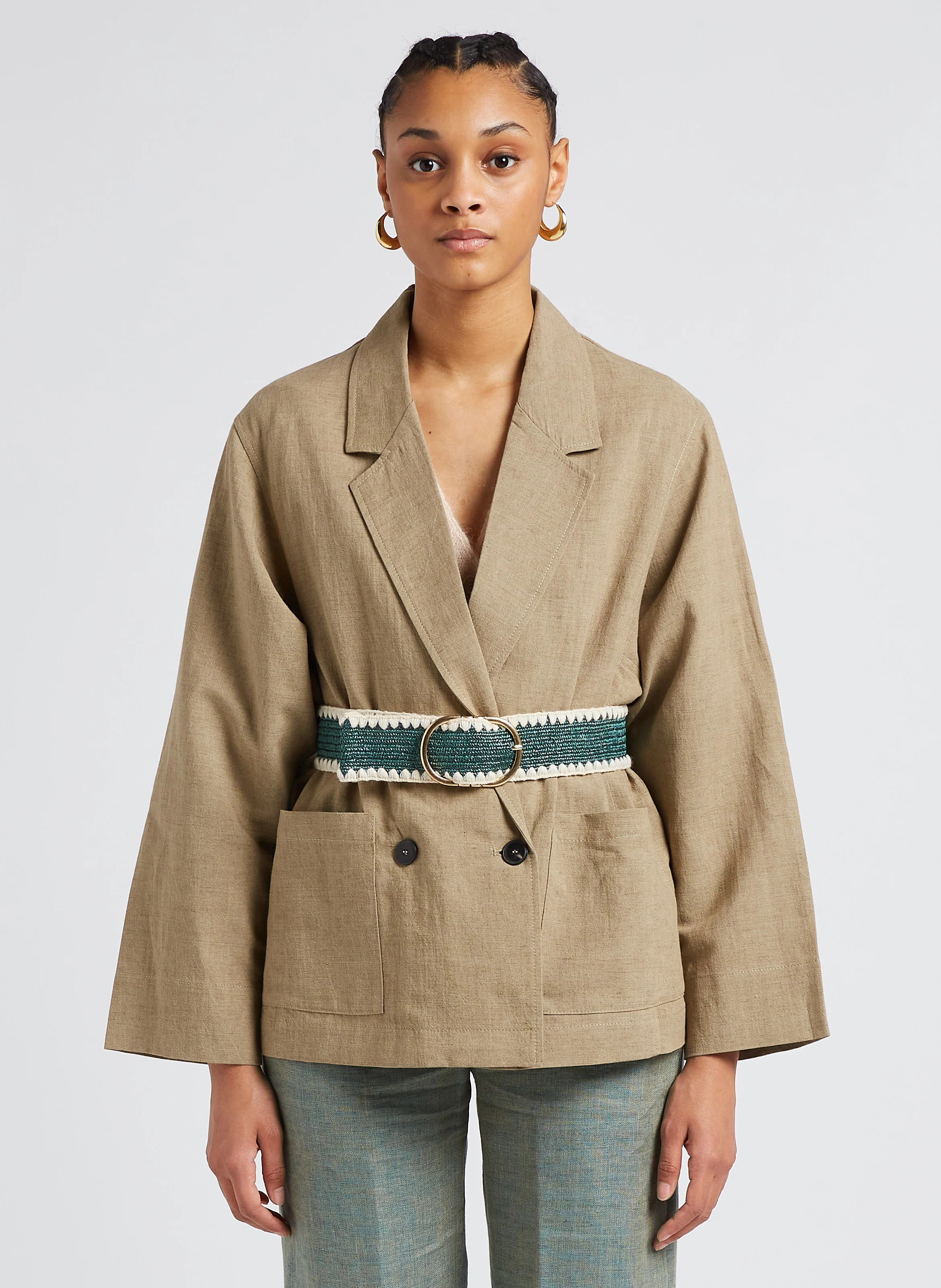 KARISA - Ceinture brodée à boucle ronde| Vert