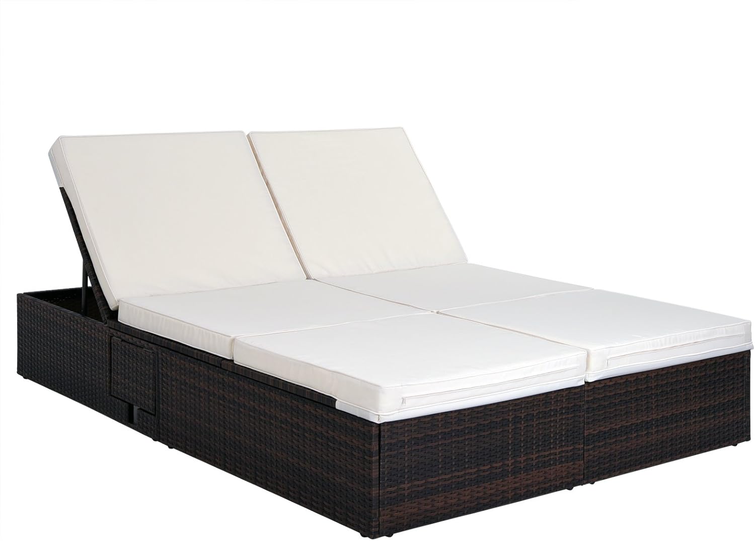 Casaria® Sonnenliege 2 Personen mit Klapptisch 7cm Auflagen Wetterfest Gartenliege 400kg Belastbar Liegestuhl Verstellbar Braun Creme 196x116cm