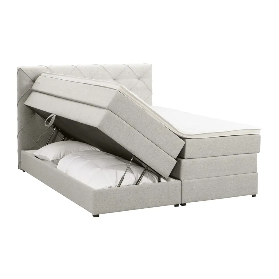 Boxspring met opbergruimte Liv geruit - ecru - 180x200 cm