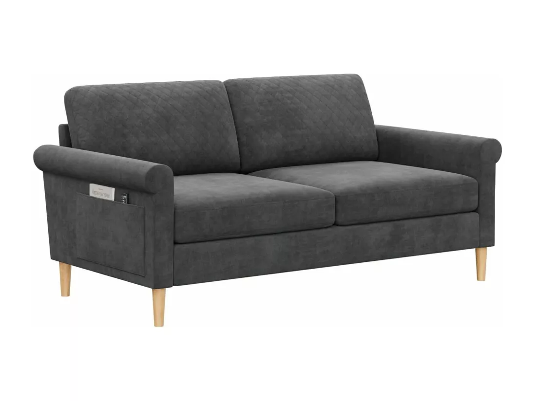 Canapé 2 places confort assise profonde en velours, pieds en bois, 164x76x85cm, Gris