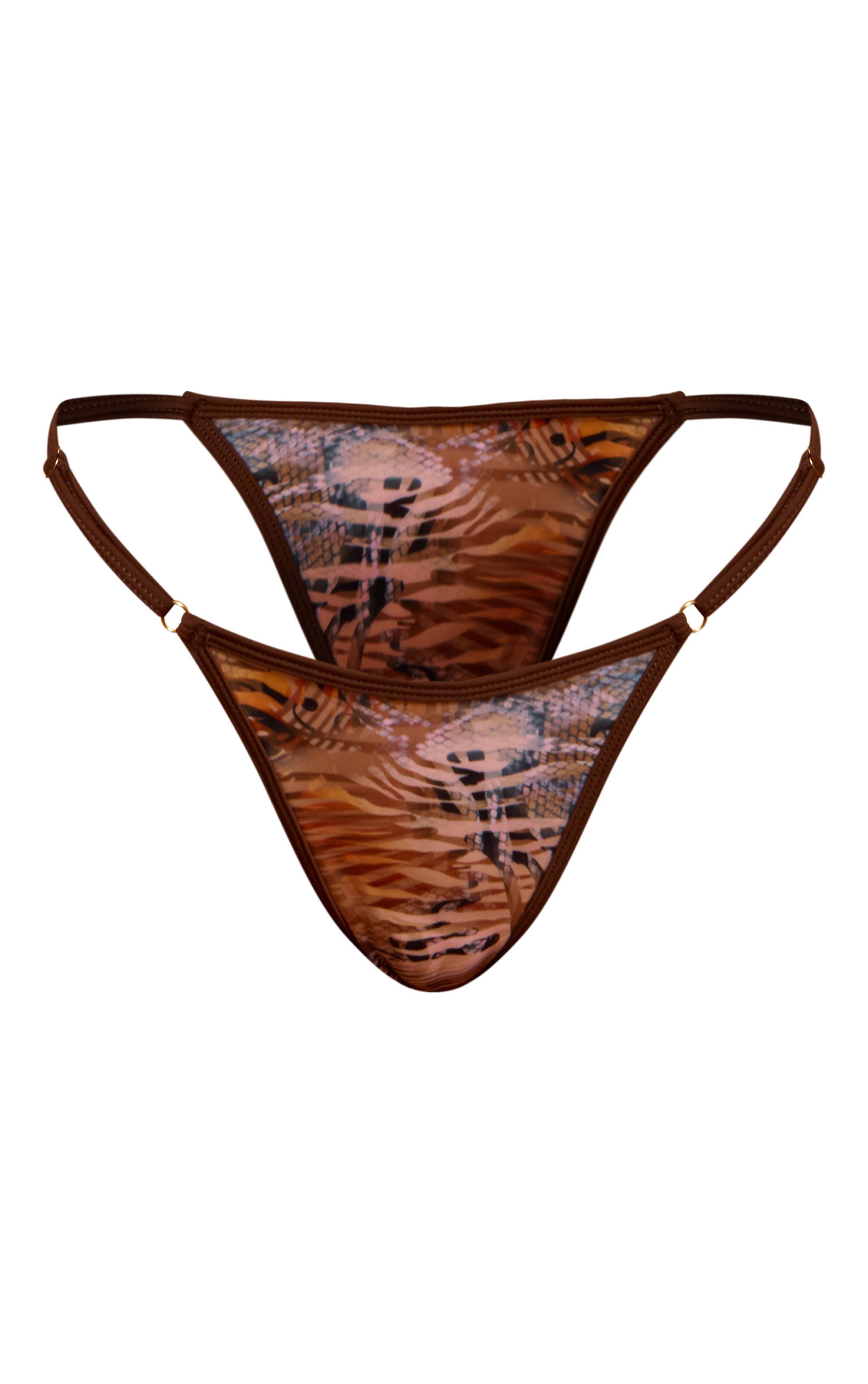 Multicolore Bas De Bikini Tanga String Imprimé Animal
