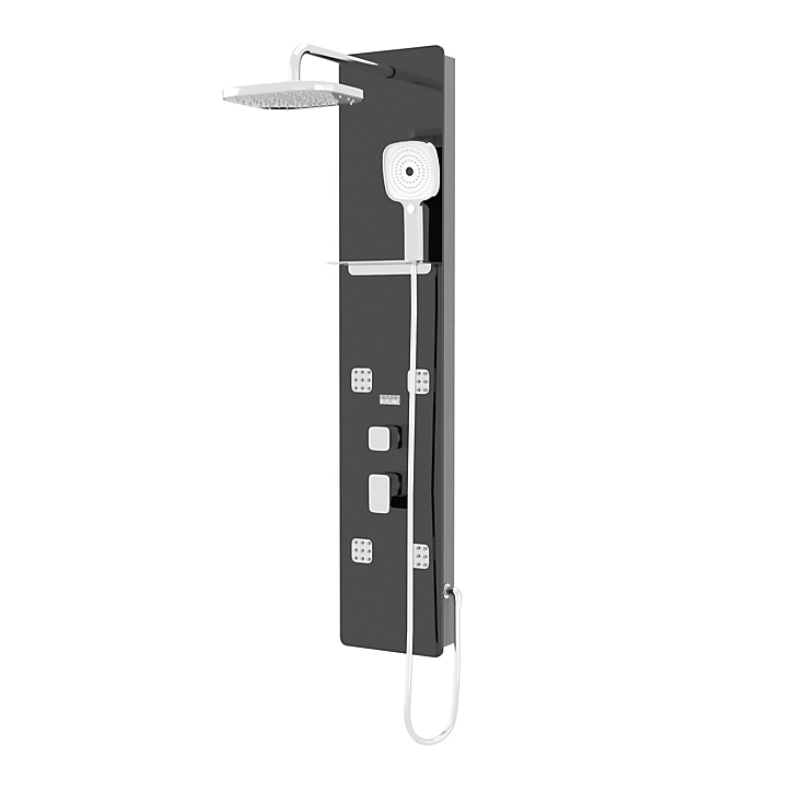Colonne de douche hydromassante verre trempé noir et chromé Glass 2 Galedo