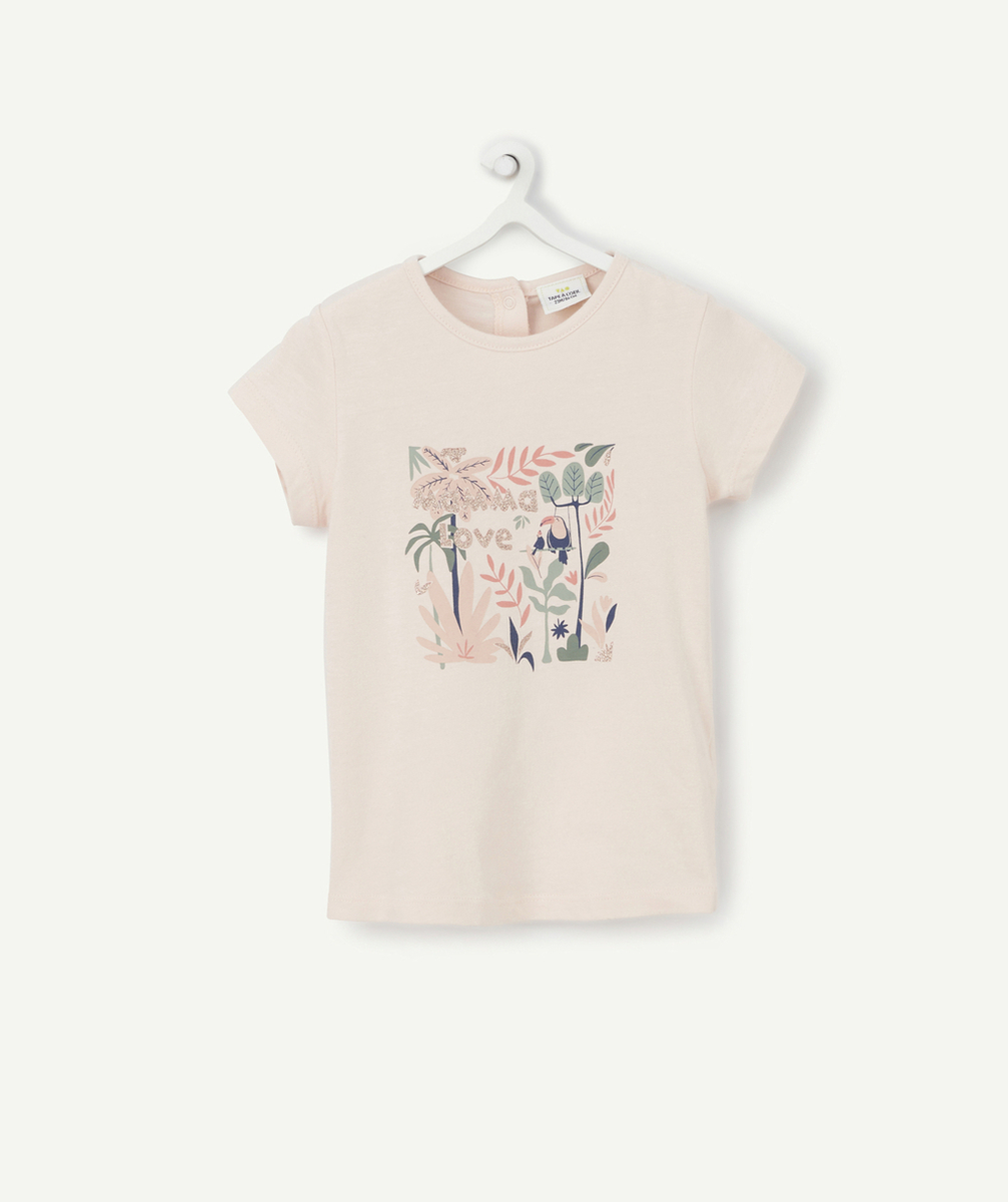 T-SHIRT BÉBÉ FILLE EN COTON BIOLOGIQUE ROSE AVEC IMPRIMÉ