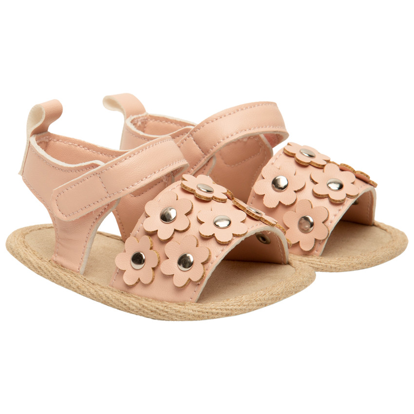 Sandales velcro avec patchs fleurs et rivets pour bébé fille