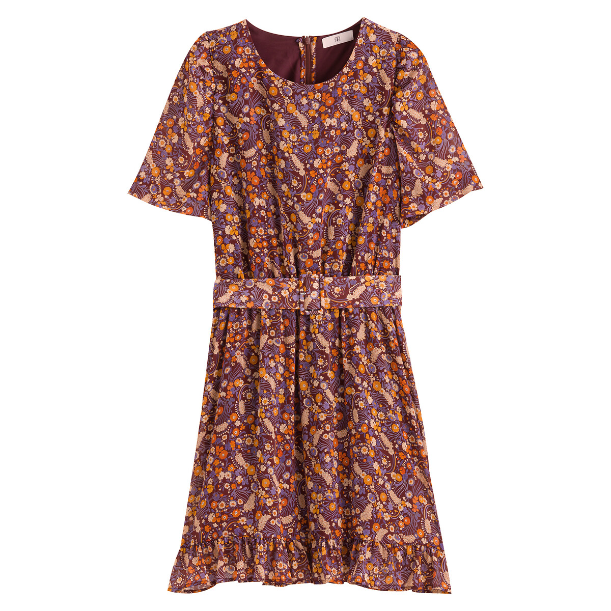 COLEÇÃO LA REDOUTE<br>Vestido florido com decote redondo e cinto
