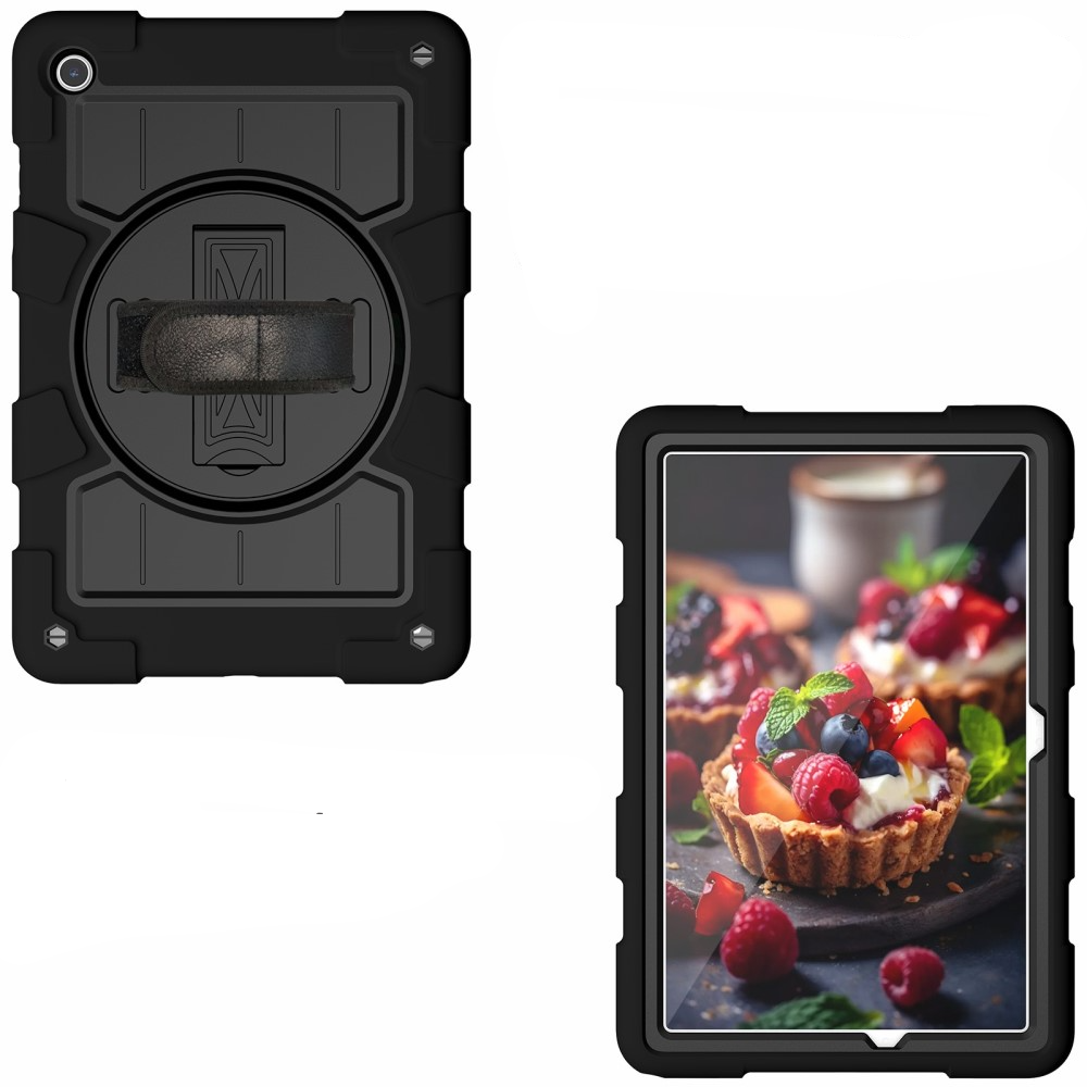 Samsung Galaxy Tab A9  Plus Hybrid Outdoor Case Hülle Handschlaufe   Schultergurt - Schwarz