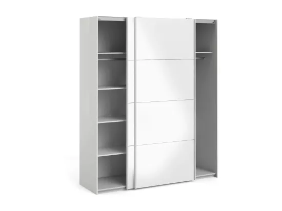 Garde-robe 2 portes Paeng, Meubles de chambre, Penderie de plain-pied, Placard à vêtements, 182x61 h220 cm, Blanc brillant