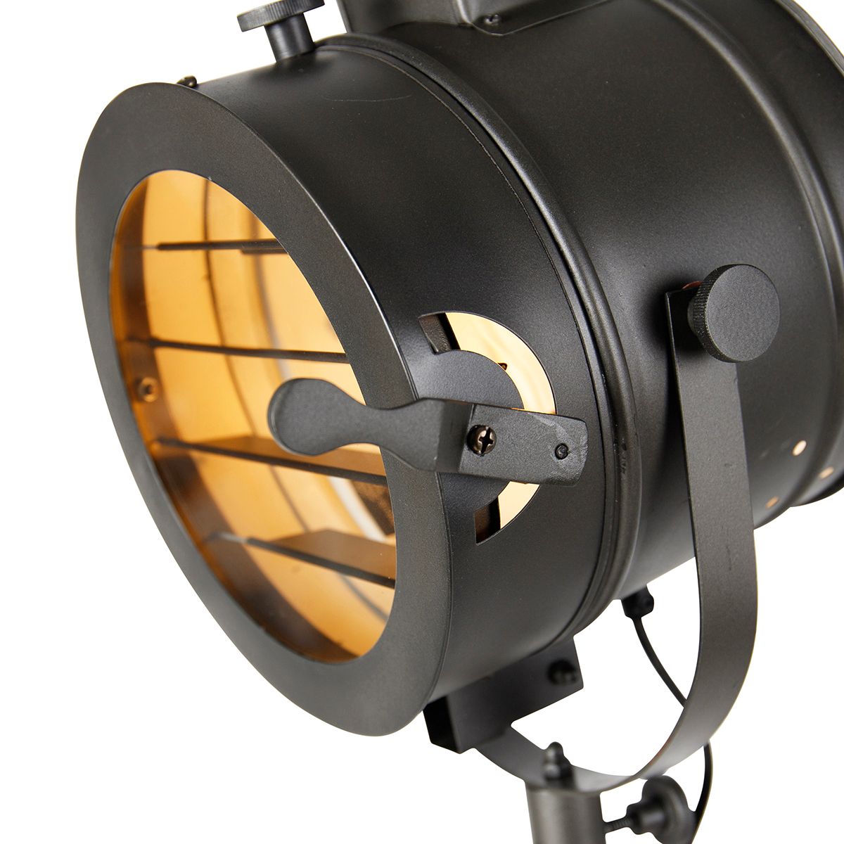 Tripod vloerlamp zwart met hout studiospot - Radient