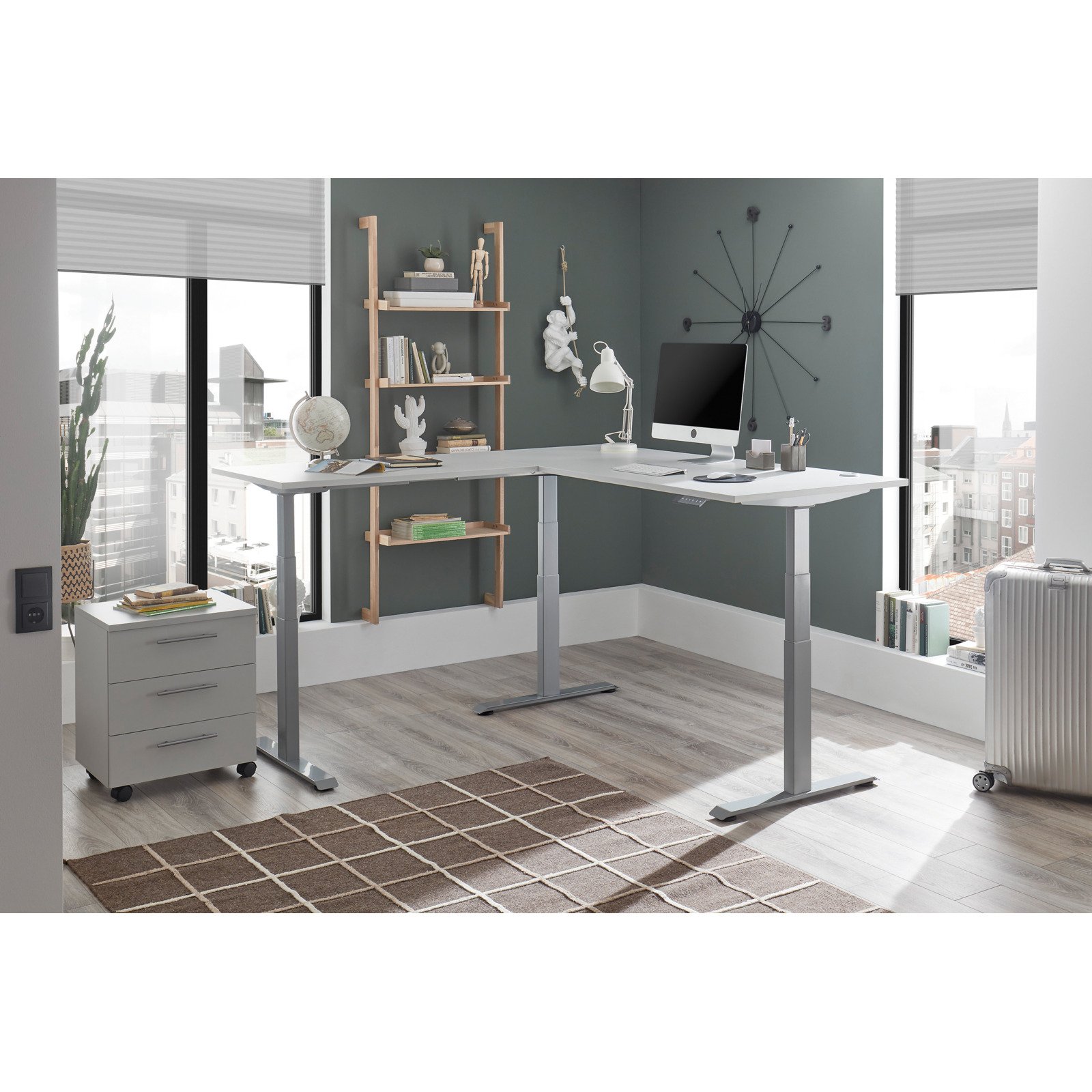 Bürotisch Flex Dekor lichtgrau 180/177 x 62-127 x 77/67 cm