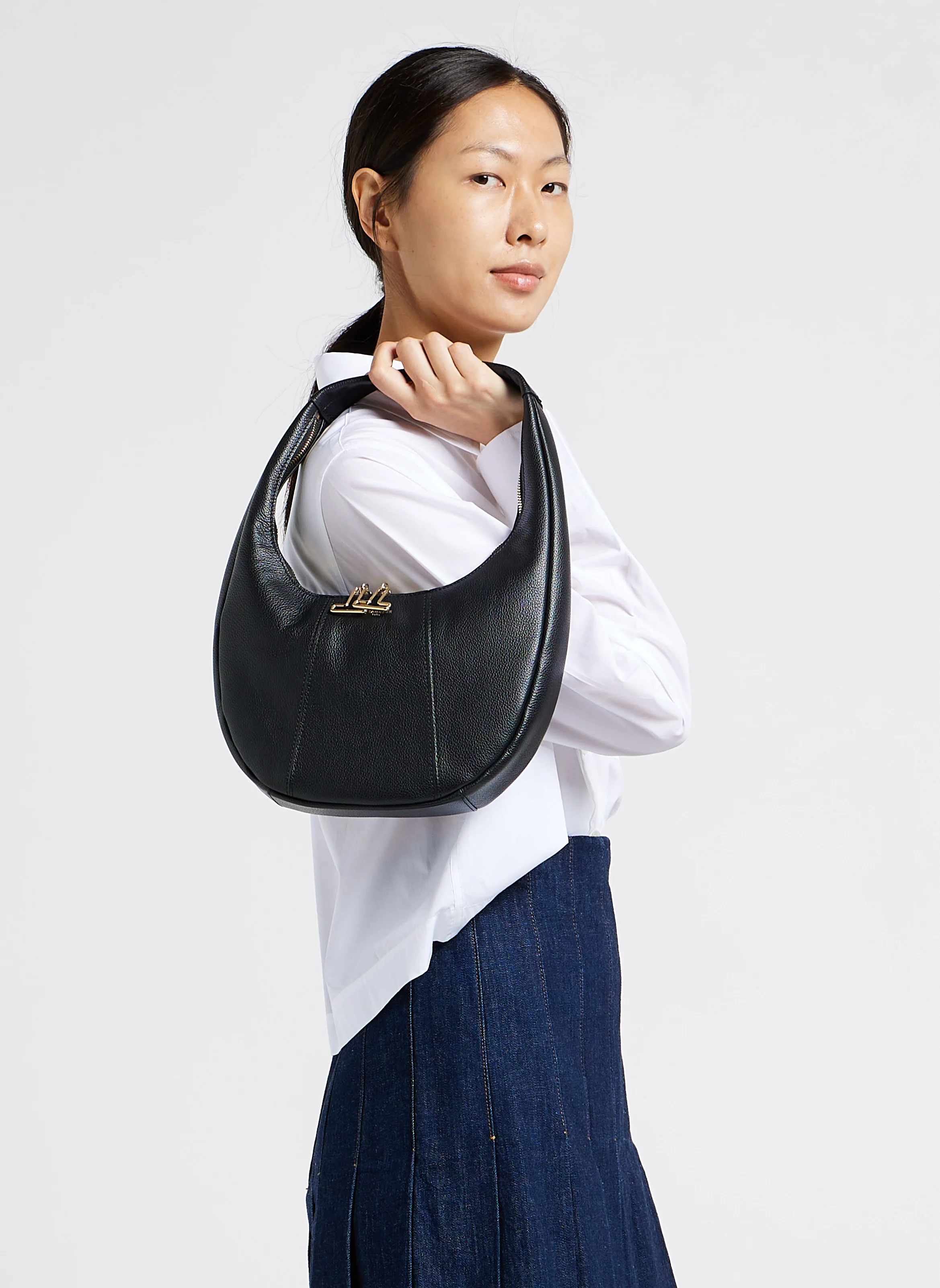 JULIETTE - Sac porté épaule en cuir de vachette grainé | Noir