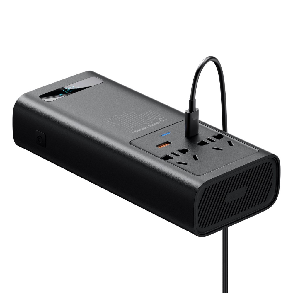 500W Spannungsumwandler 2x AC Steckdosen / 1x USB C / 1x USB A   Auto Batterie Klemmen - Schwarz