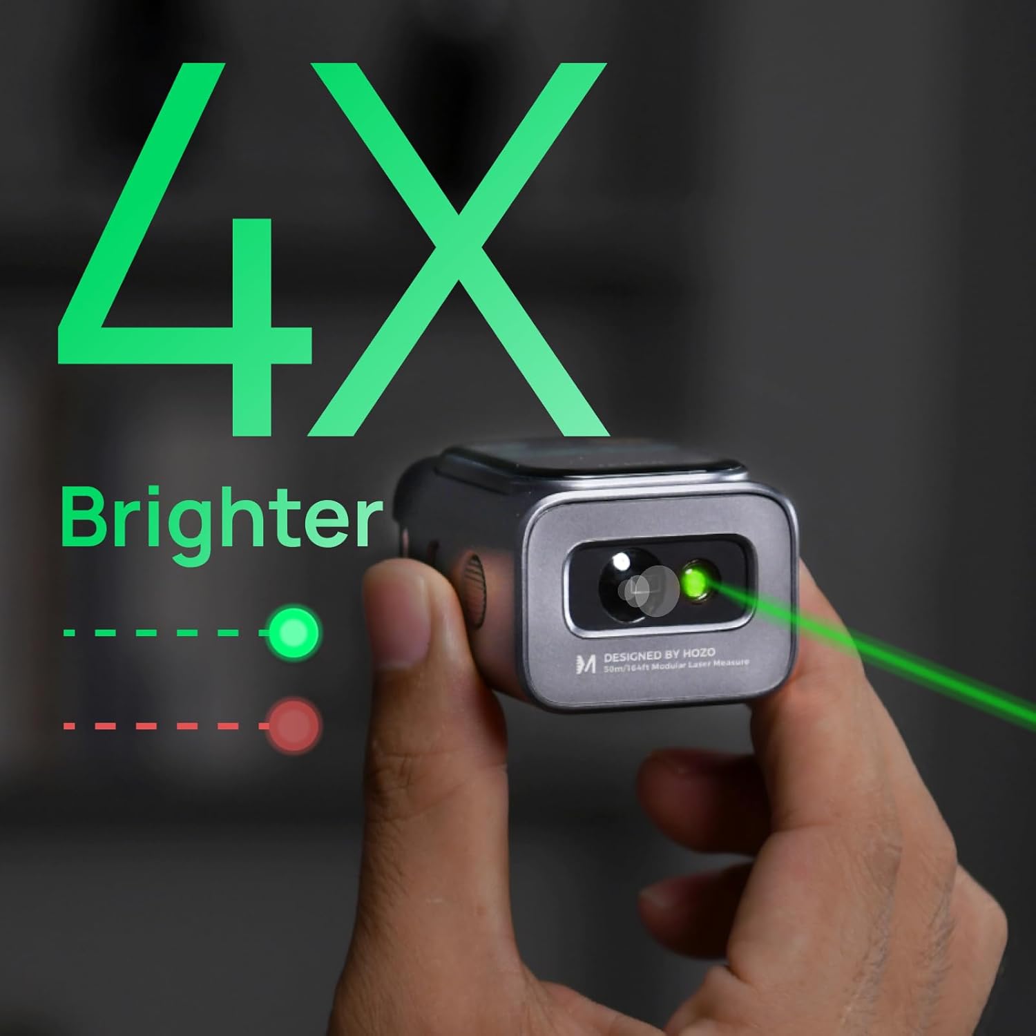 HOZO M-Cube Laser-Entfernungsmesser Grünstrahl, 50m Reichweite, ±1,5mm Genauigkeit, Kompakt, Wiederaufladbar, Grüner Laser für Außen, Flächen-/Volumen-/Pythagoras-Messung, LCD-Display, Bluetooth-App