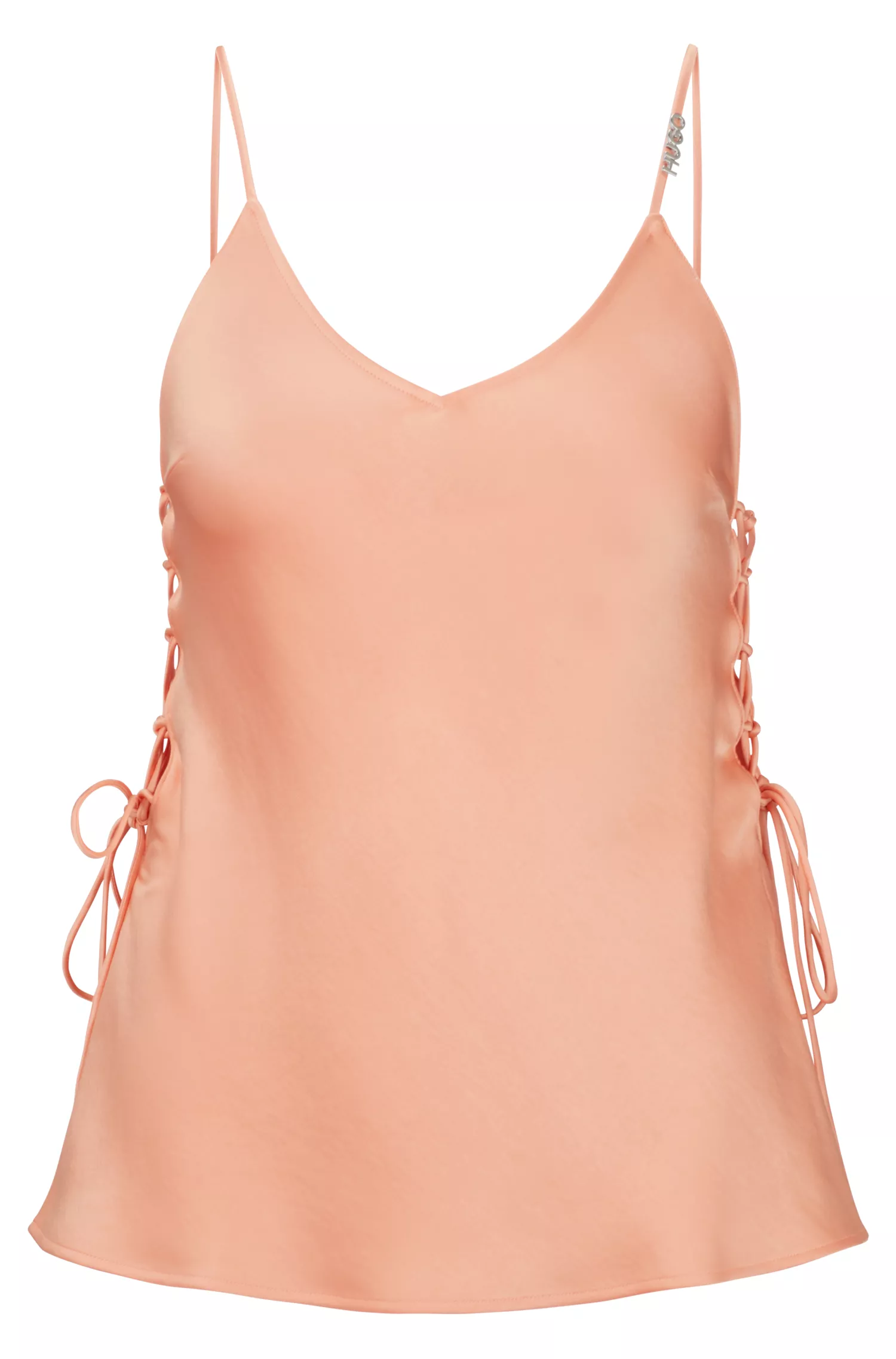 Camisola HUGO vermelha de alças finas em cetim com amarração lateral.