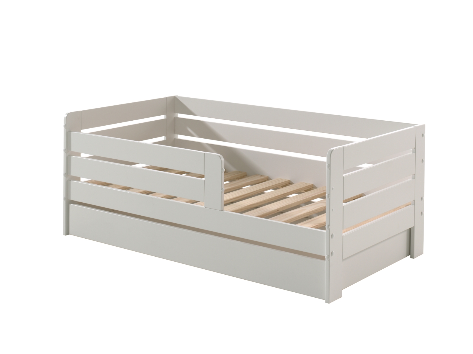 Kinderbett - weiß lackiert - Umrandung - Rolllattenrost - Bettschublade - 70x140 cm