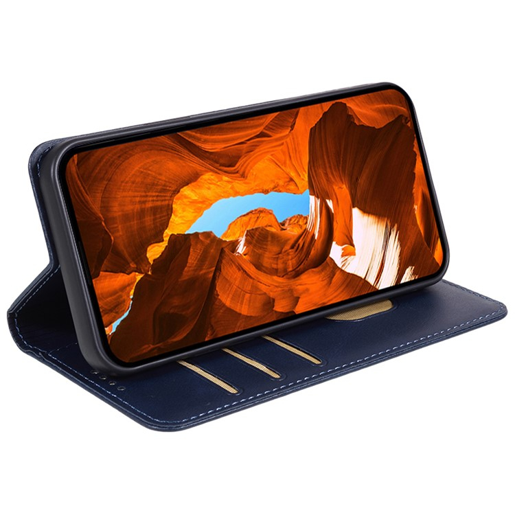 iPhone 16e Leder Tasche Flip Cover mit Kartenfächer im Vintage Look - Blau