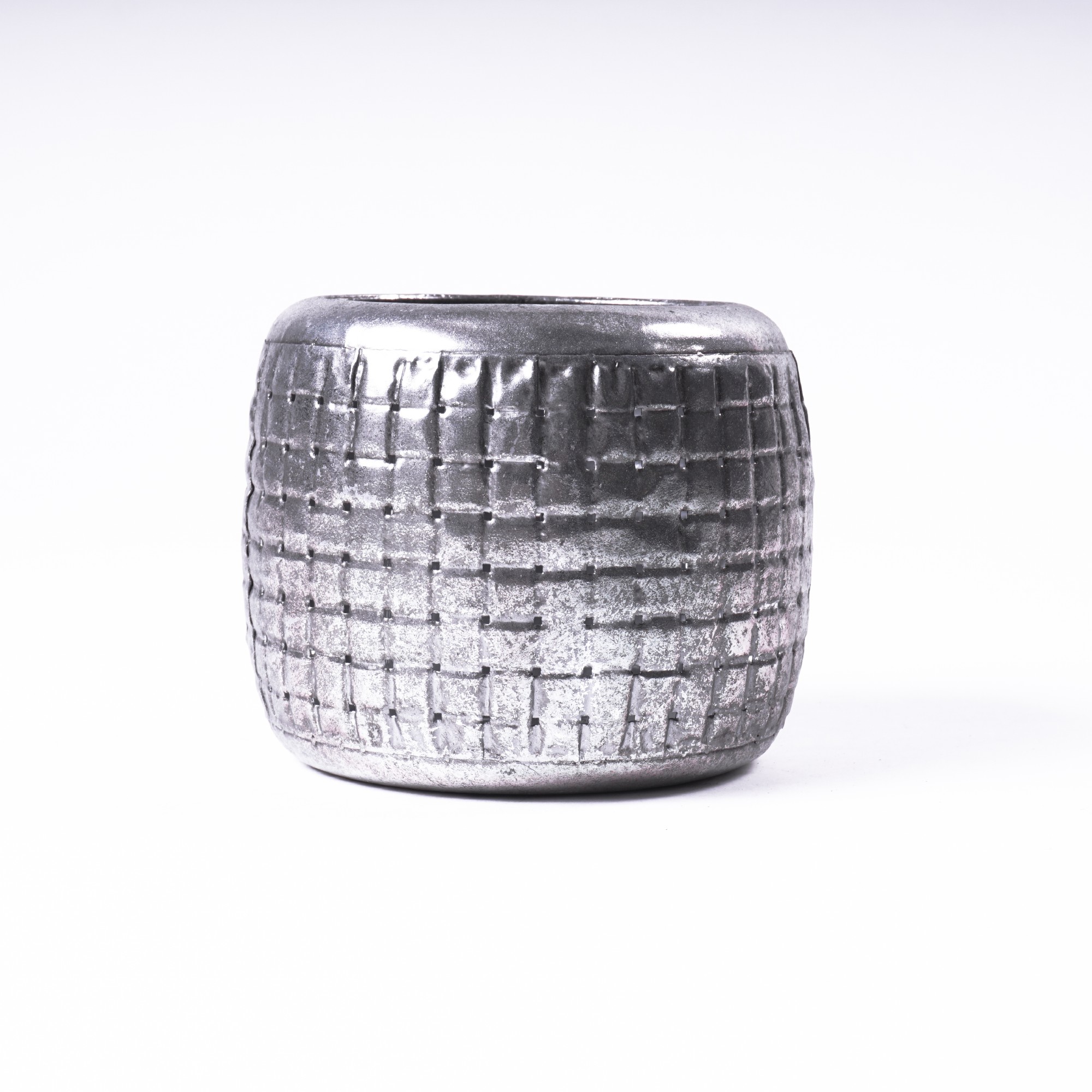 Windlicht 'Auburn L' aus Metall, silber, Ø 14 cm, H 11 cm von fischer's lagerhaus