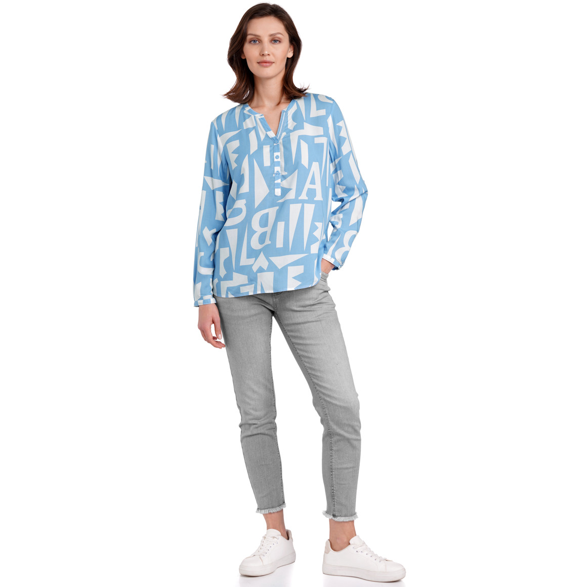Gina Benotti Damen Bluse mit Allover-Muster hellblau