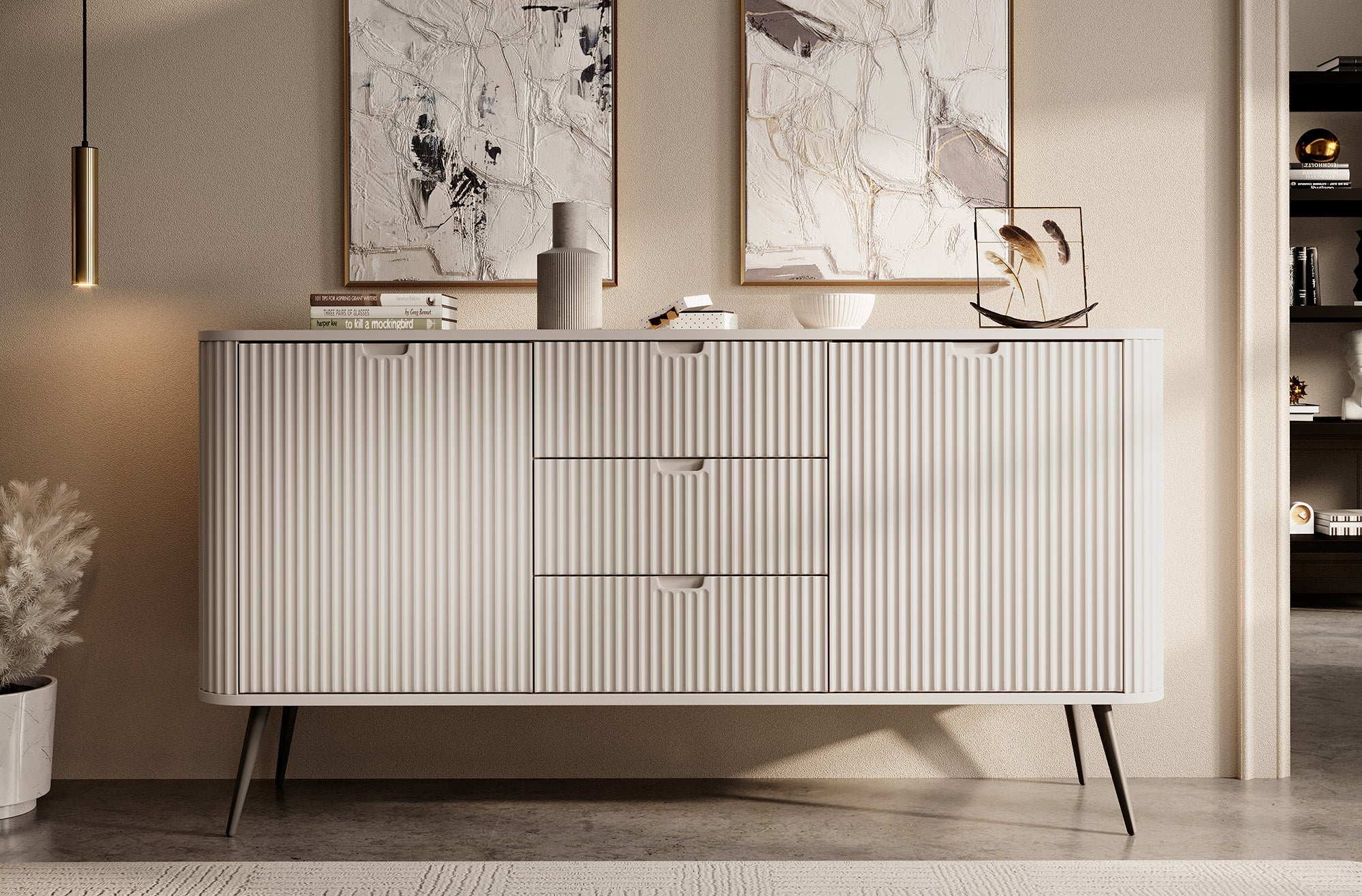 Meubella - Dressoir Zakari - Beige - 168 cm