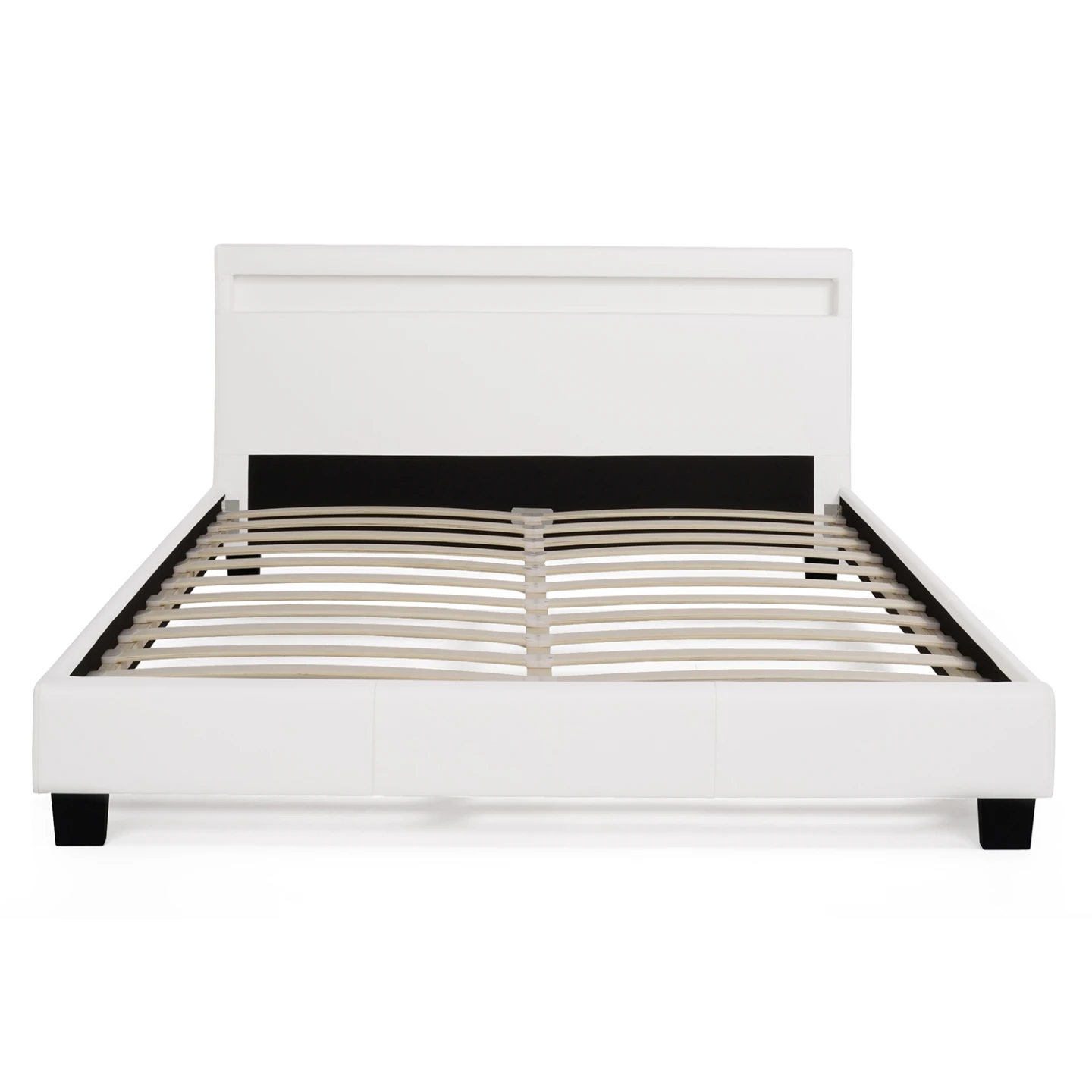 Lit double NEO avec tête de lit LED intégrées et sommier 140 x 190 cm PVC blanc