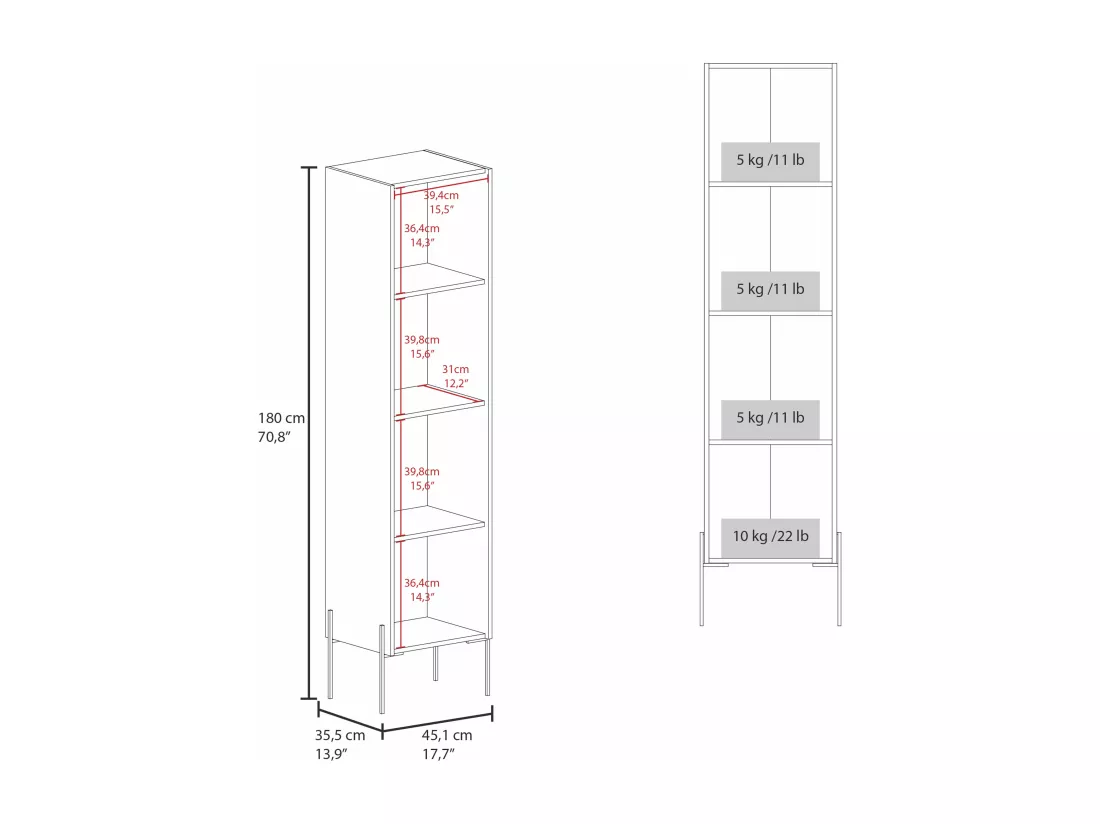 Meuble de salle de bain en mélaminé Sealy avec 2 portes et 4 étagères , Plomb , 180 cm X 45.1 cm X 35.5 cm