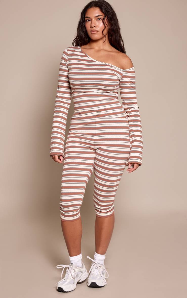 Chocolat Pantalon Capri Rayé Sculptant