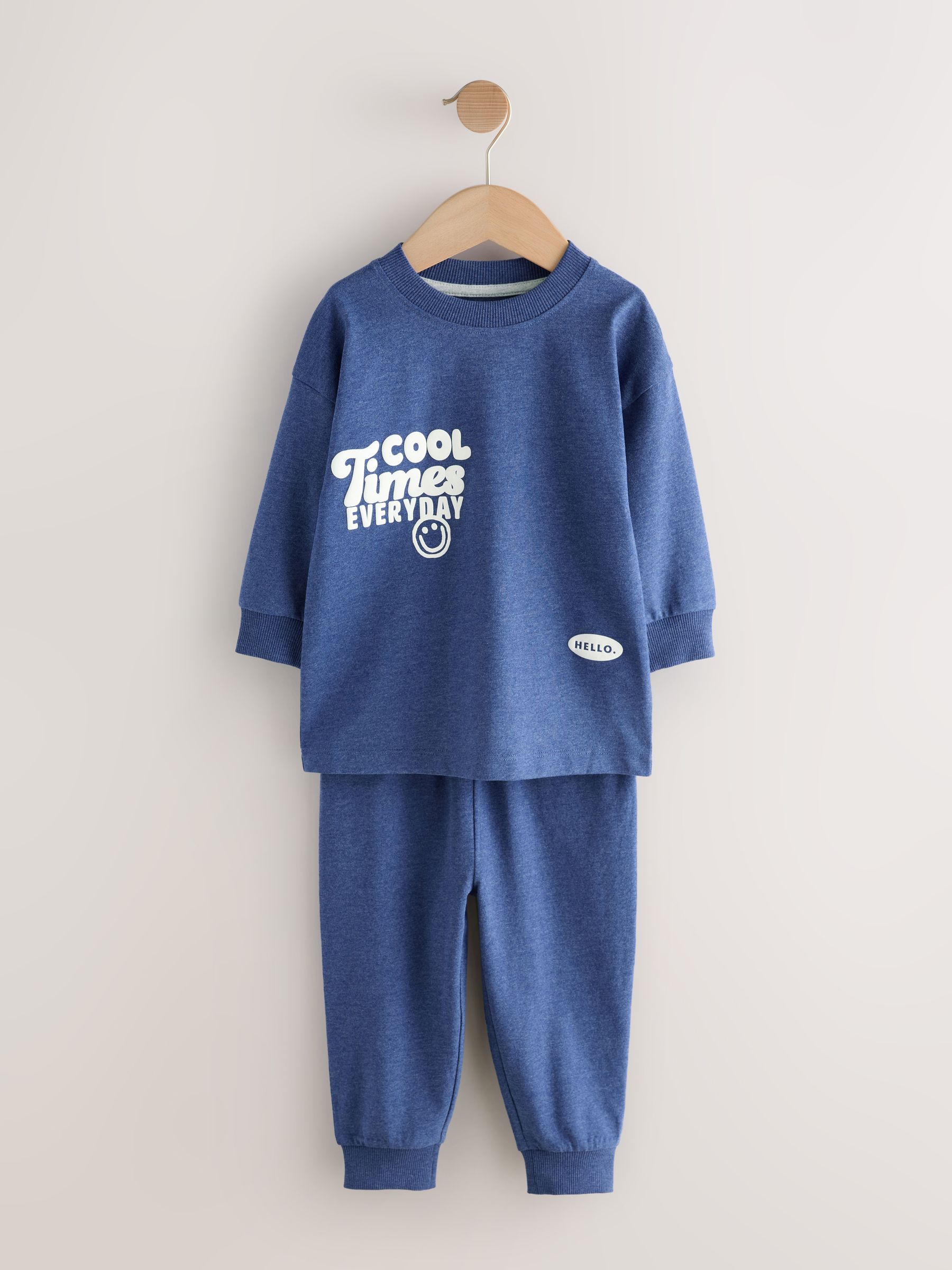 Blauw/grijs met slogan - Verpakking van 3 relaxed fit pyjama's (9mnd-10jr)