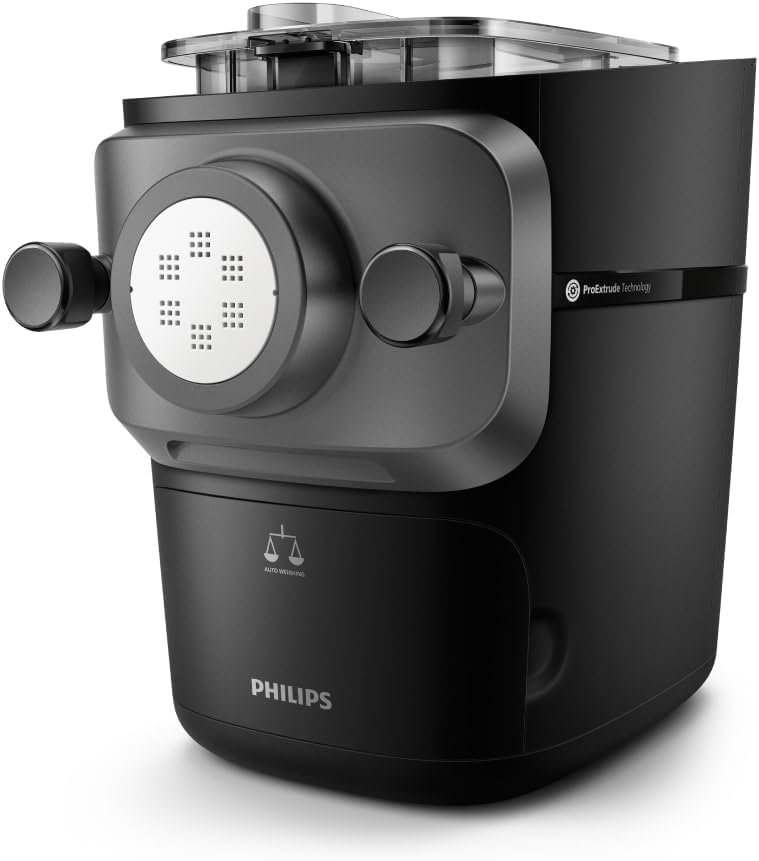 Philips Machine à Pâtes Série 7000 - Technologie ProExtrude, Pesée Automatique, 8 Disques de Forme, Pâte Parfaite, Nettoyage Facile, Jusqu'à 8 Portions, Noir (HR2665/93)