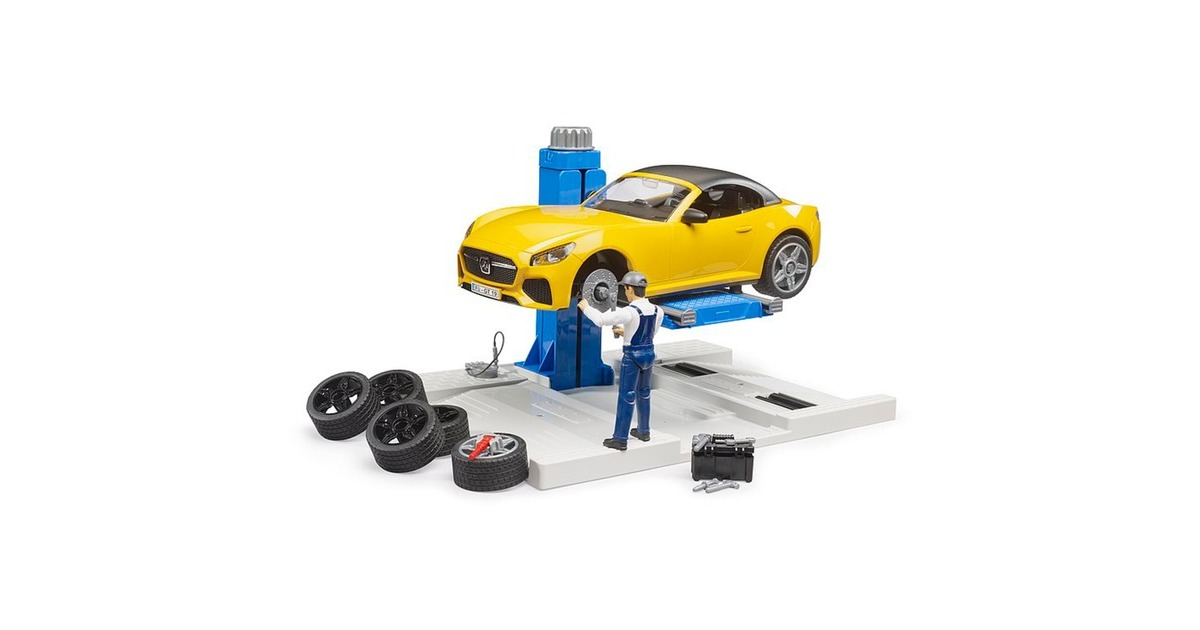 bruderbworld Car Service Centre + BRUDER Roadster Speelgoedvoertuig  (62112)