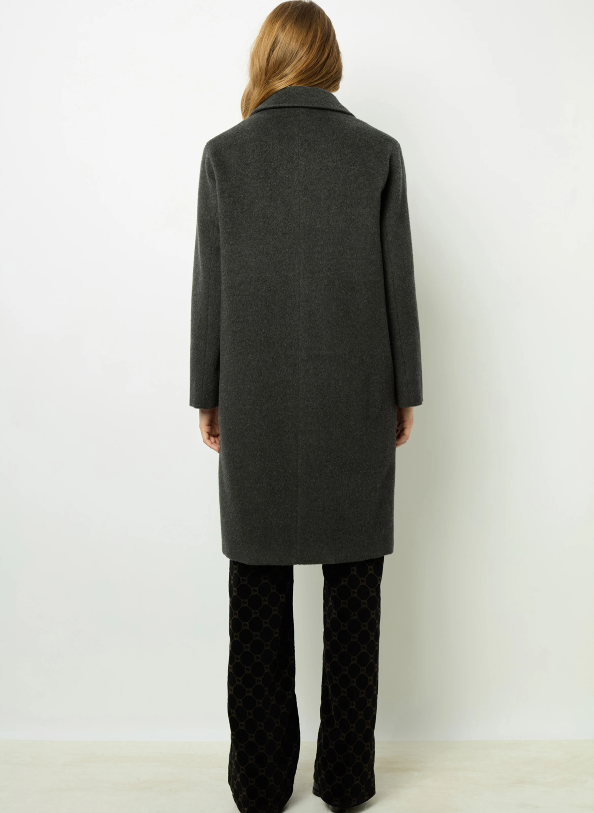 LATHICIA - Manteau col tailleur en laine vierge mélangée | Gris