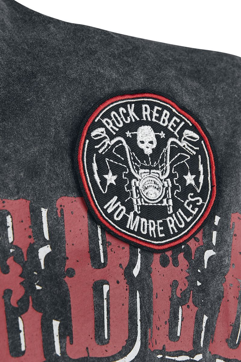 T-Shirt Noir Col En V & Imprimé | Rock Rebel by EMP T-Shirt Manches courtes