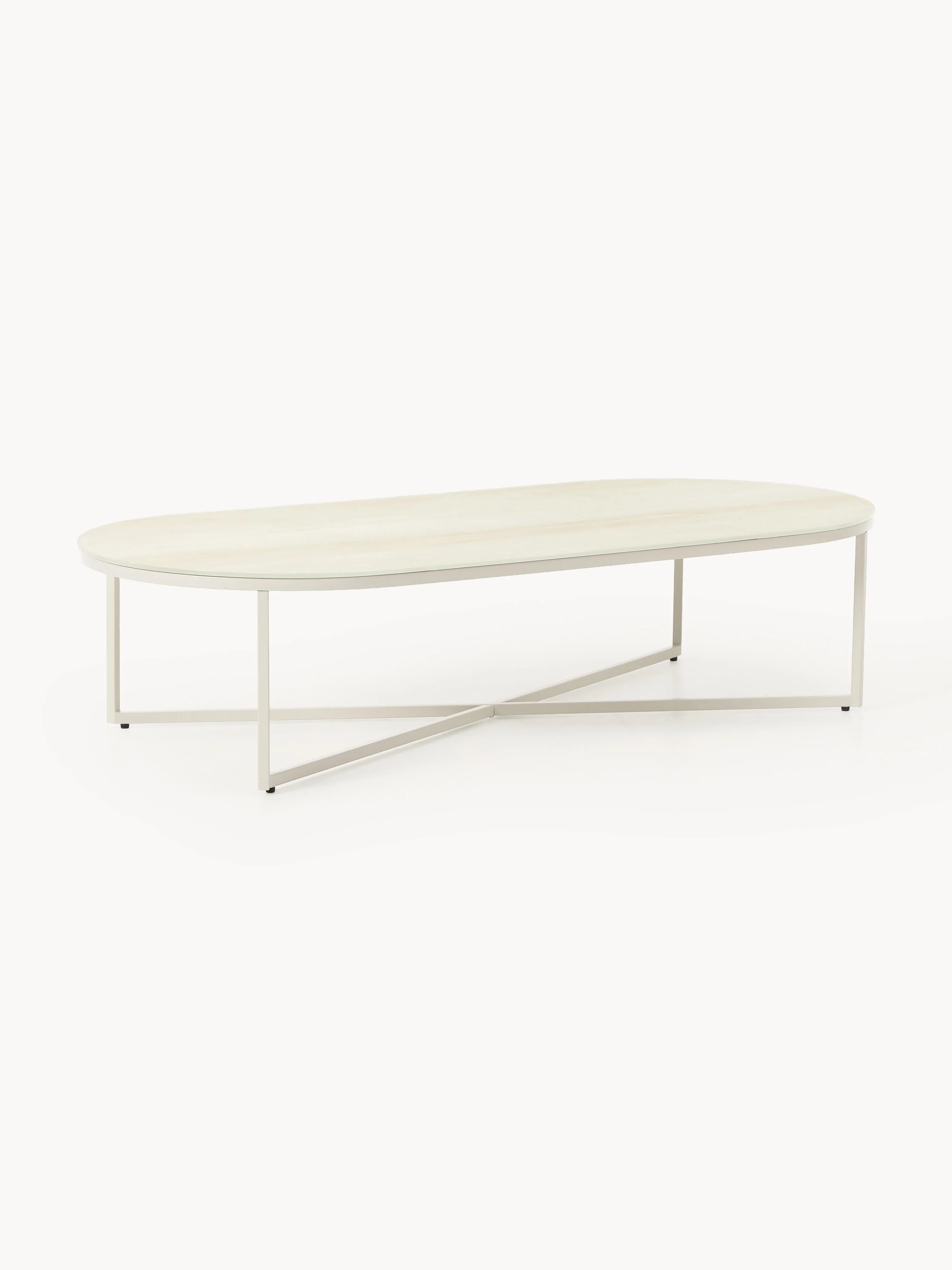 Ovale salontafel Antigua met glazen tafelblad in marmerlook