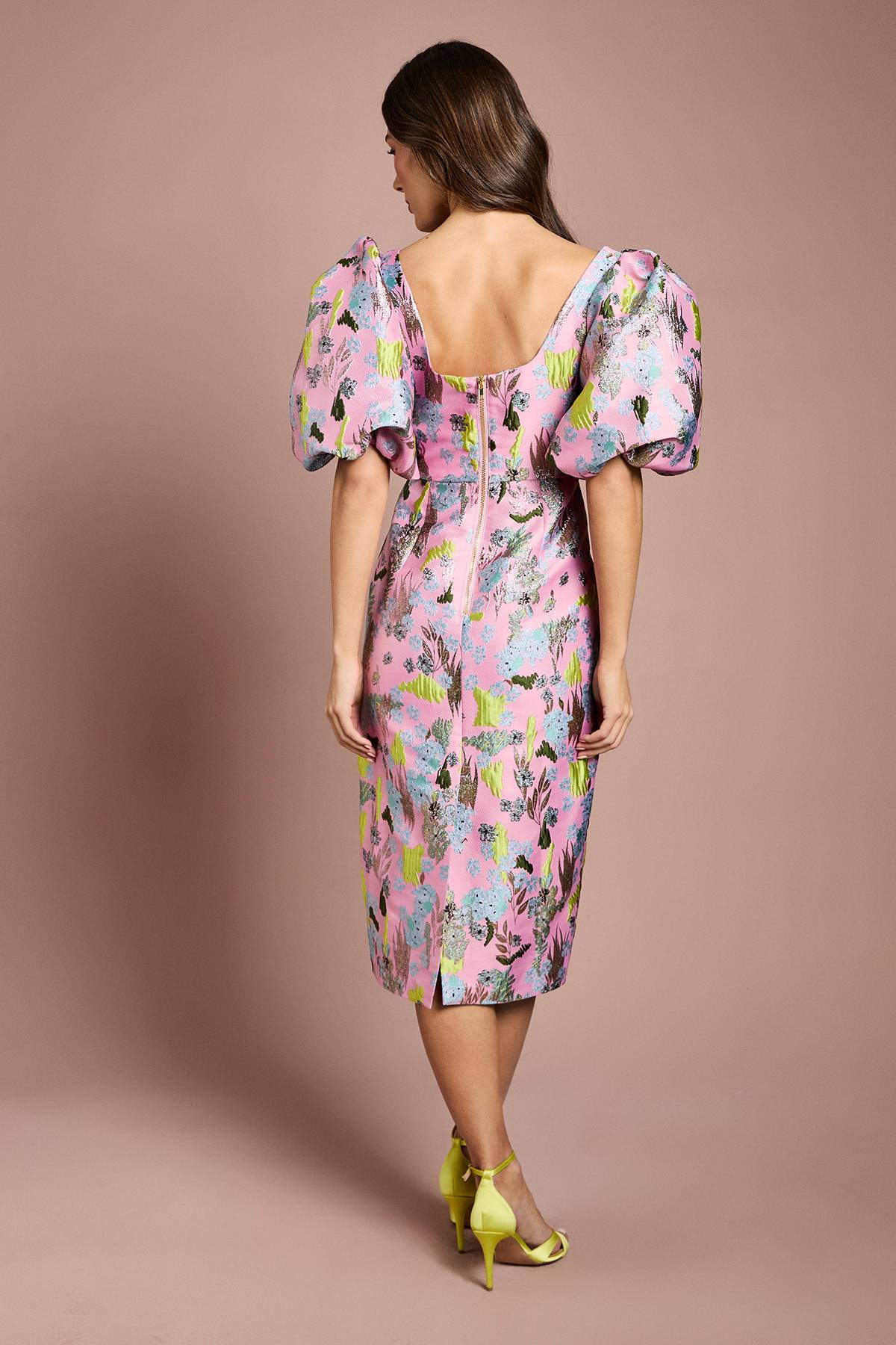 Coast Robe Crayon À Col Carré Et Manches Bouffantes En Jacquard