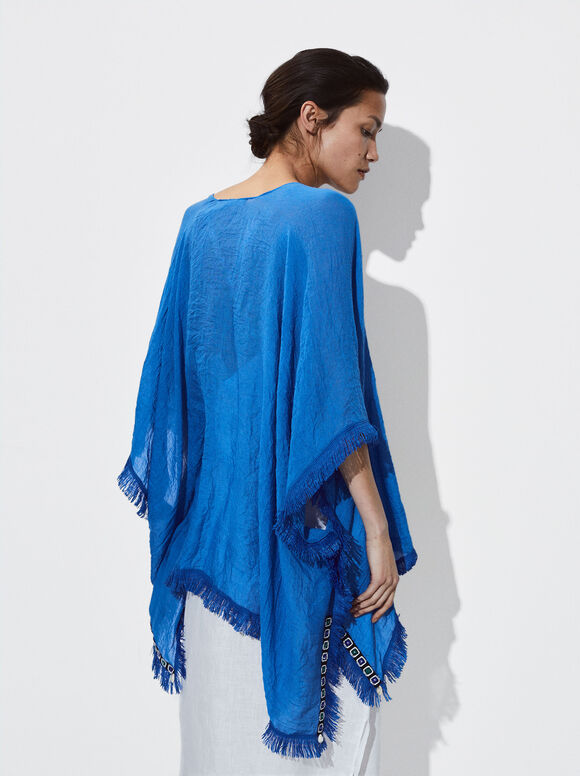Caftan com franjas - Azul